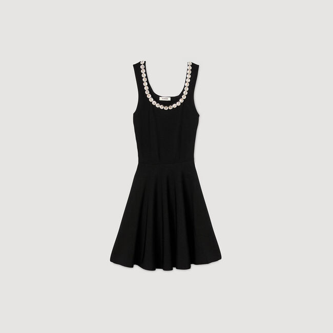 Short dress with rhinestone neck
