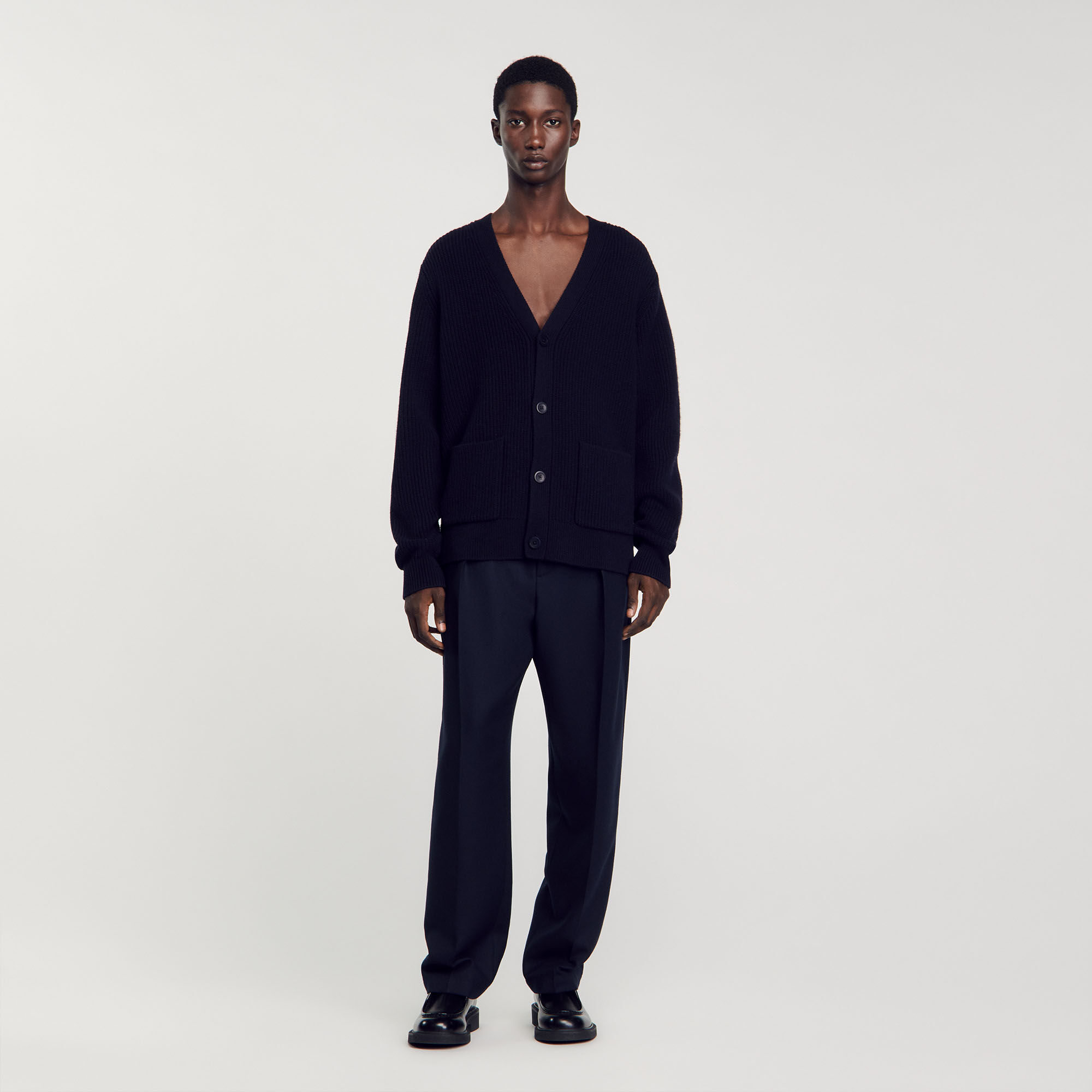 Rib knit cardigan blue for Men Sandro Paris