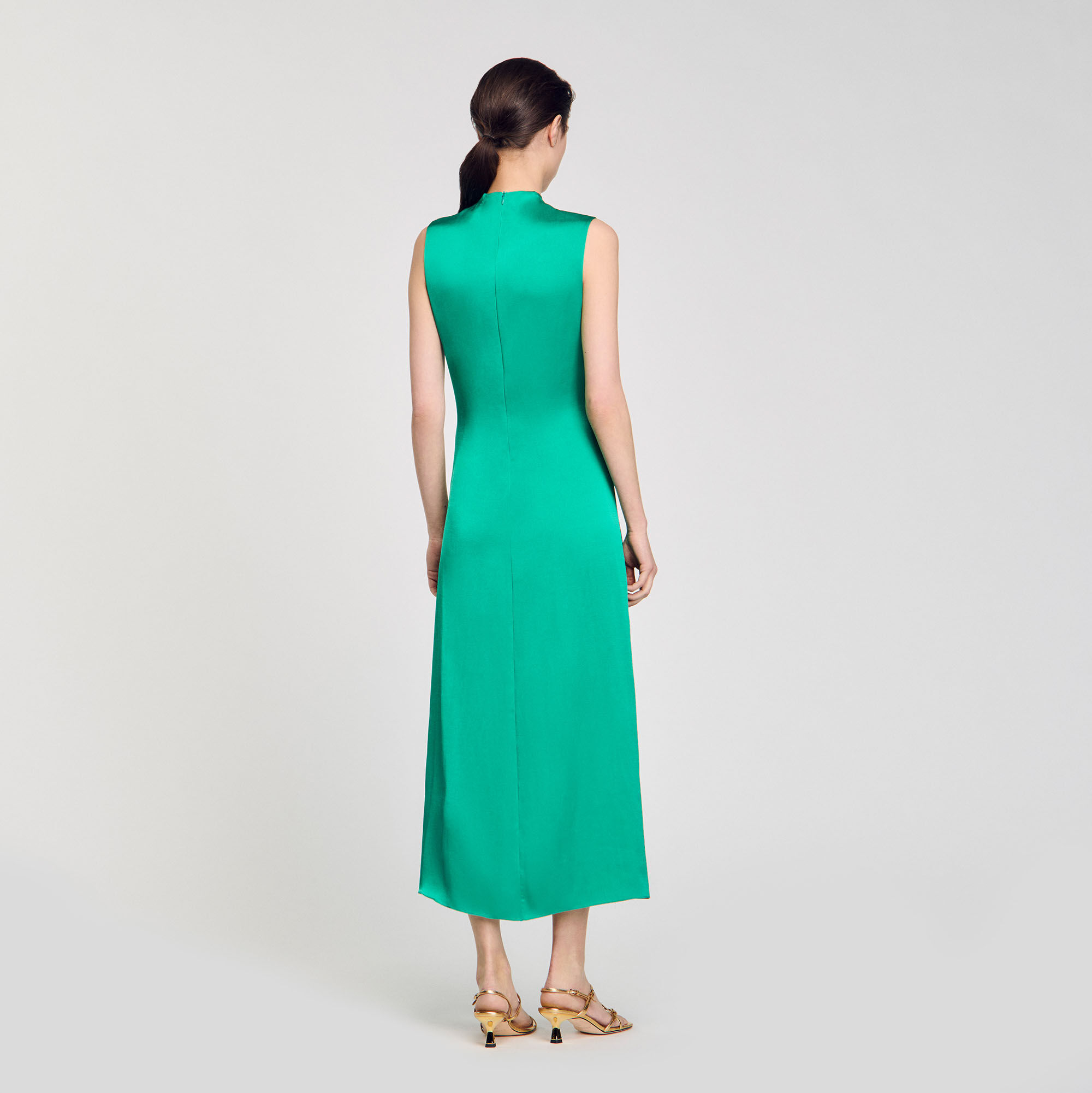 Draped satin-effect dress green For Women | Sandro Paris