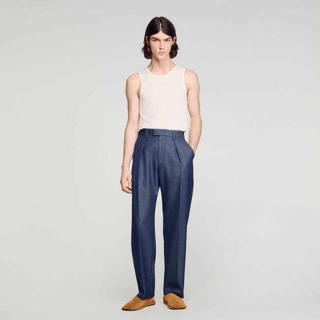 Pleated denim-effect trousers