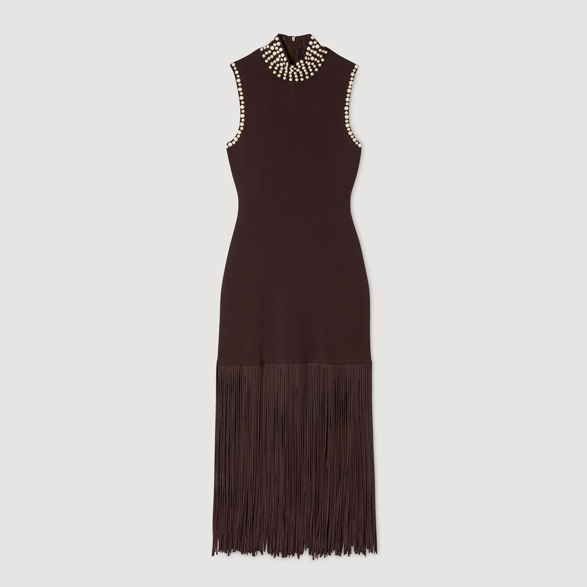 Fringed knit maxi dress