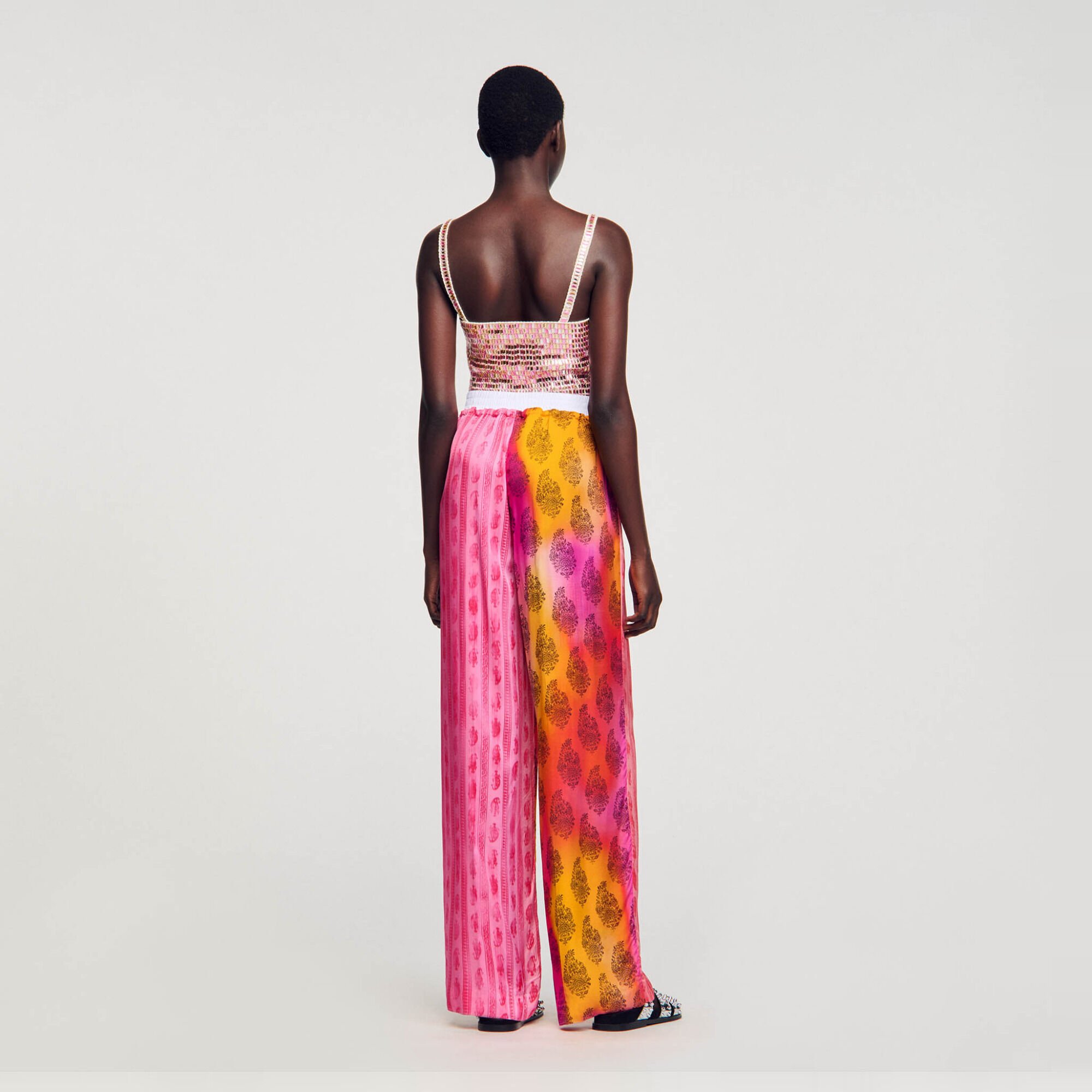 Wide-leg patterned trousers