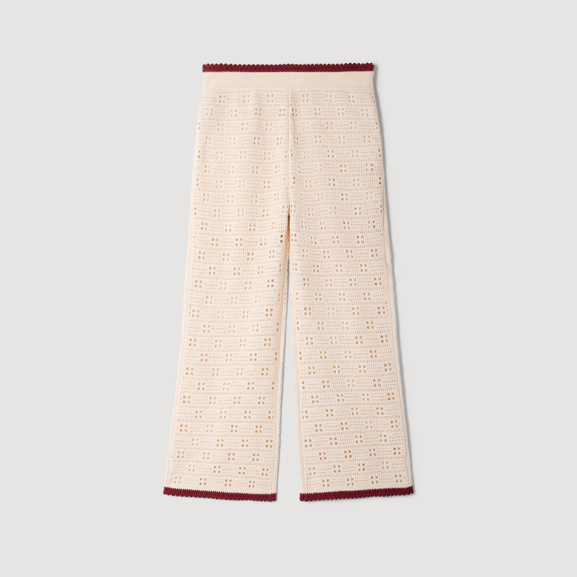 Crochet-look knit trousers