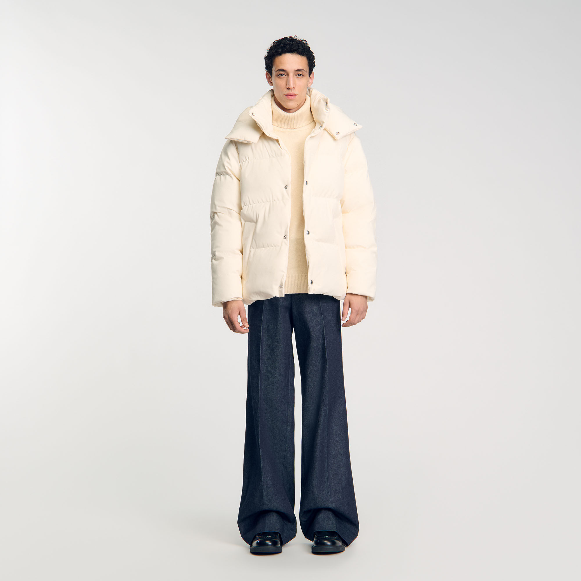 Quilted puffer jacket white beige for Men Sandro Paris
