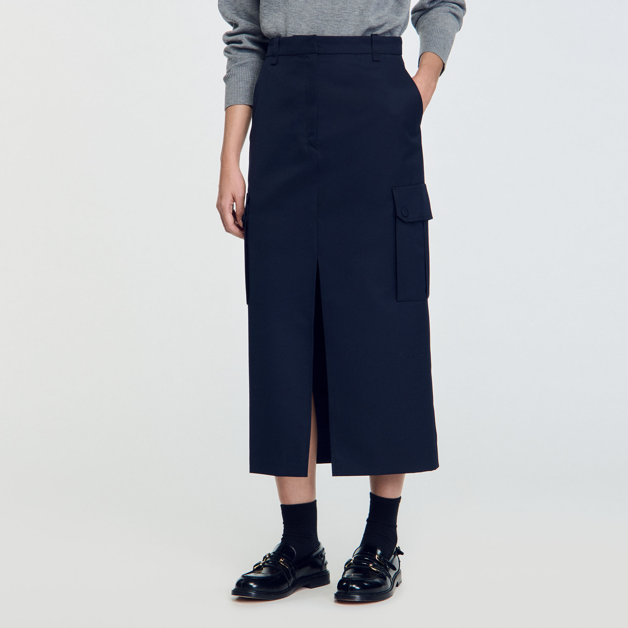 Long cargo skirt blue For Women | Sandro Paris