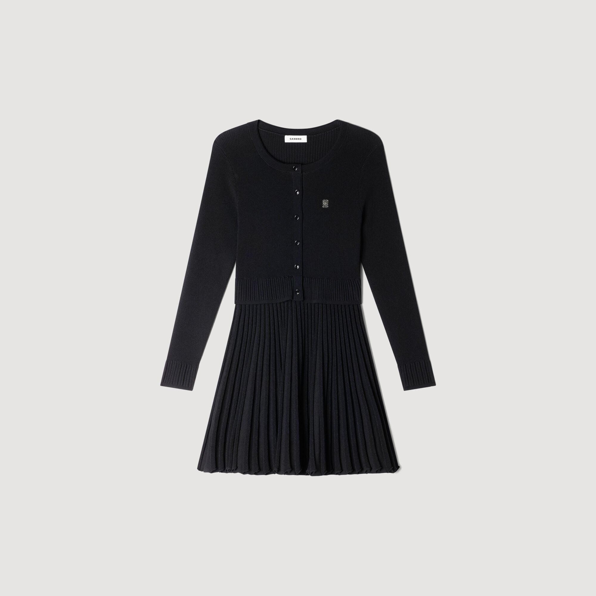 Pleated knit short dress black / gray For Women | Sandro Paris