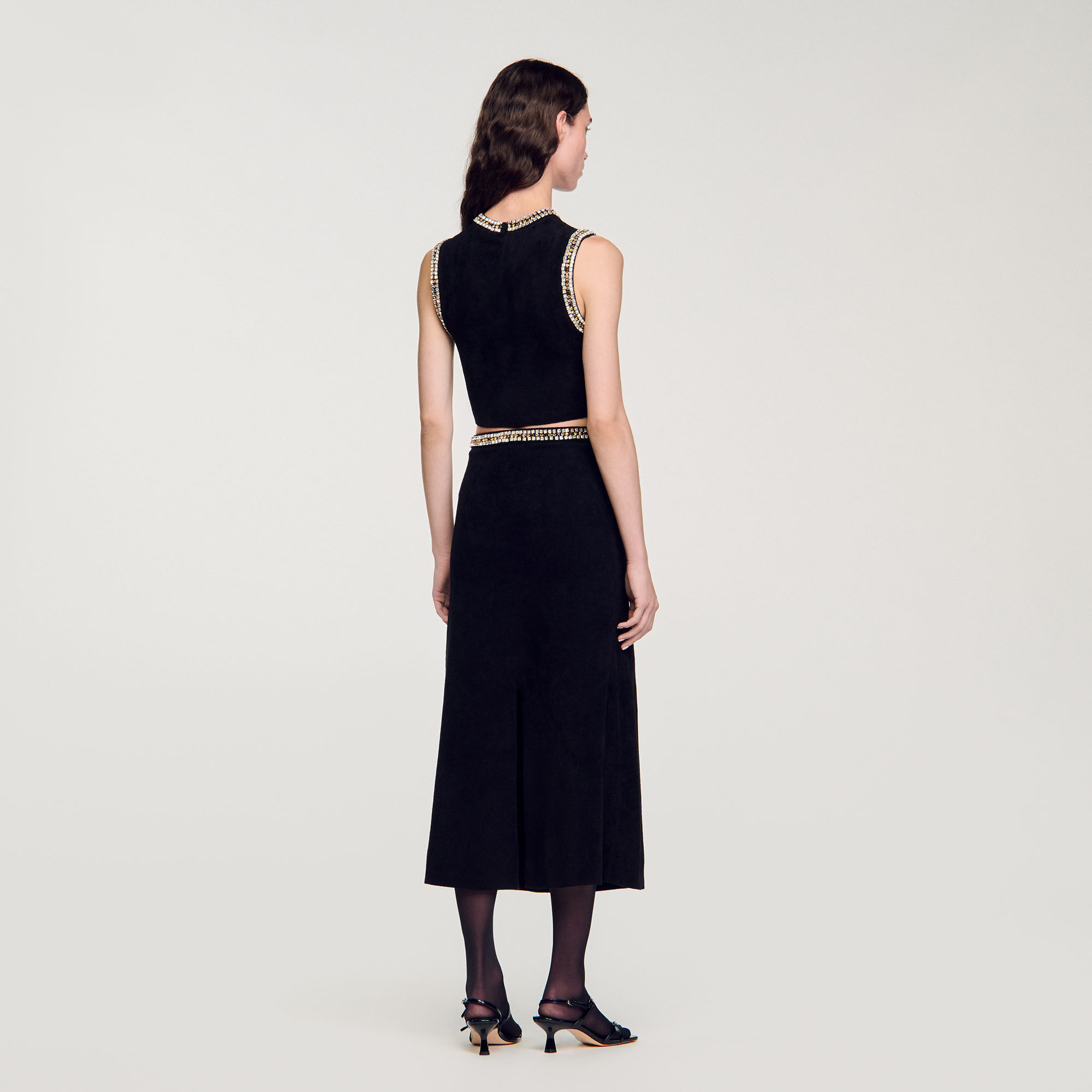 Jewellery-neck knit top black / gray For Women | Sandro Paris