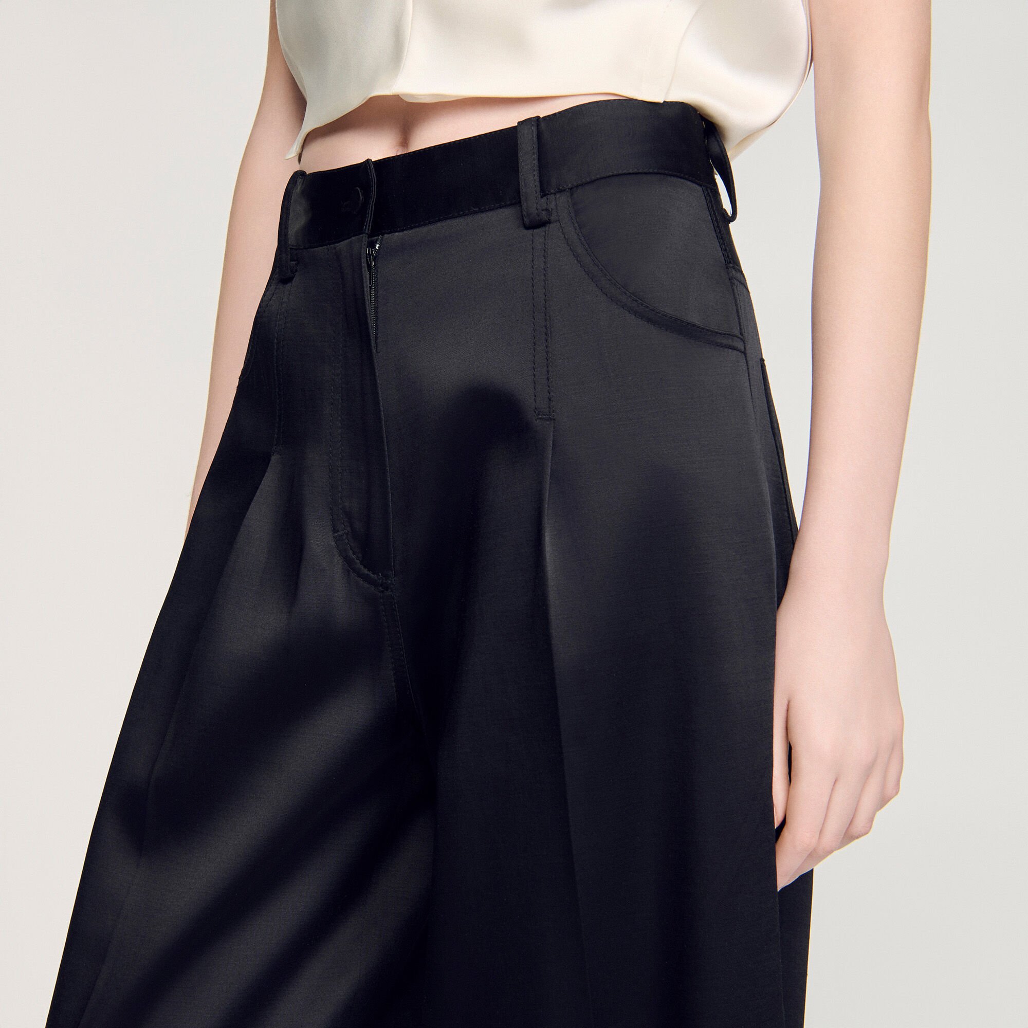 Satin-effect wide-leg trousers