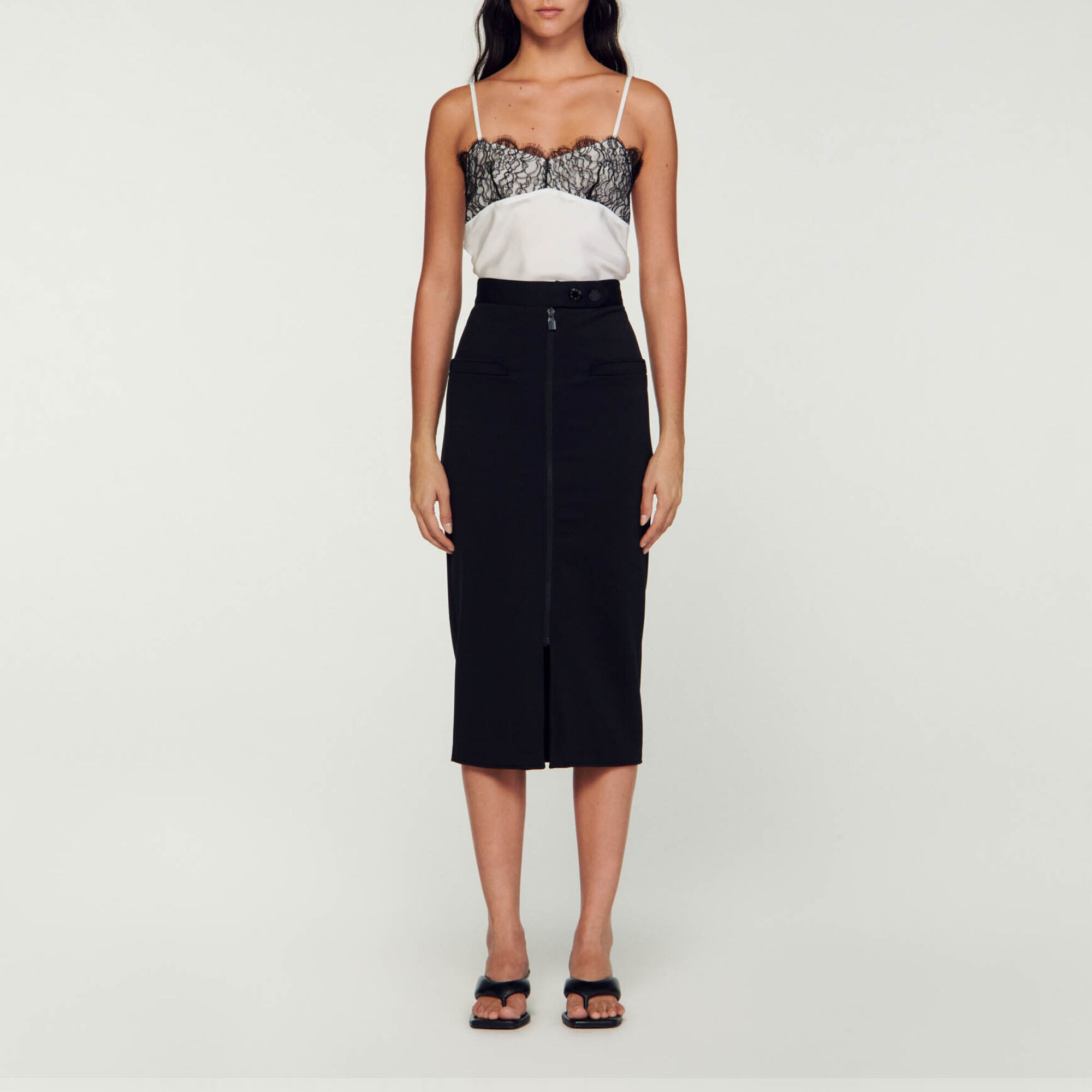 Straight fit zip up skirt Black Gray Women Sandro Paris