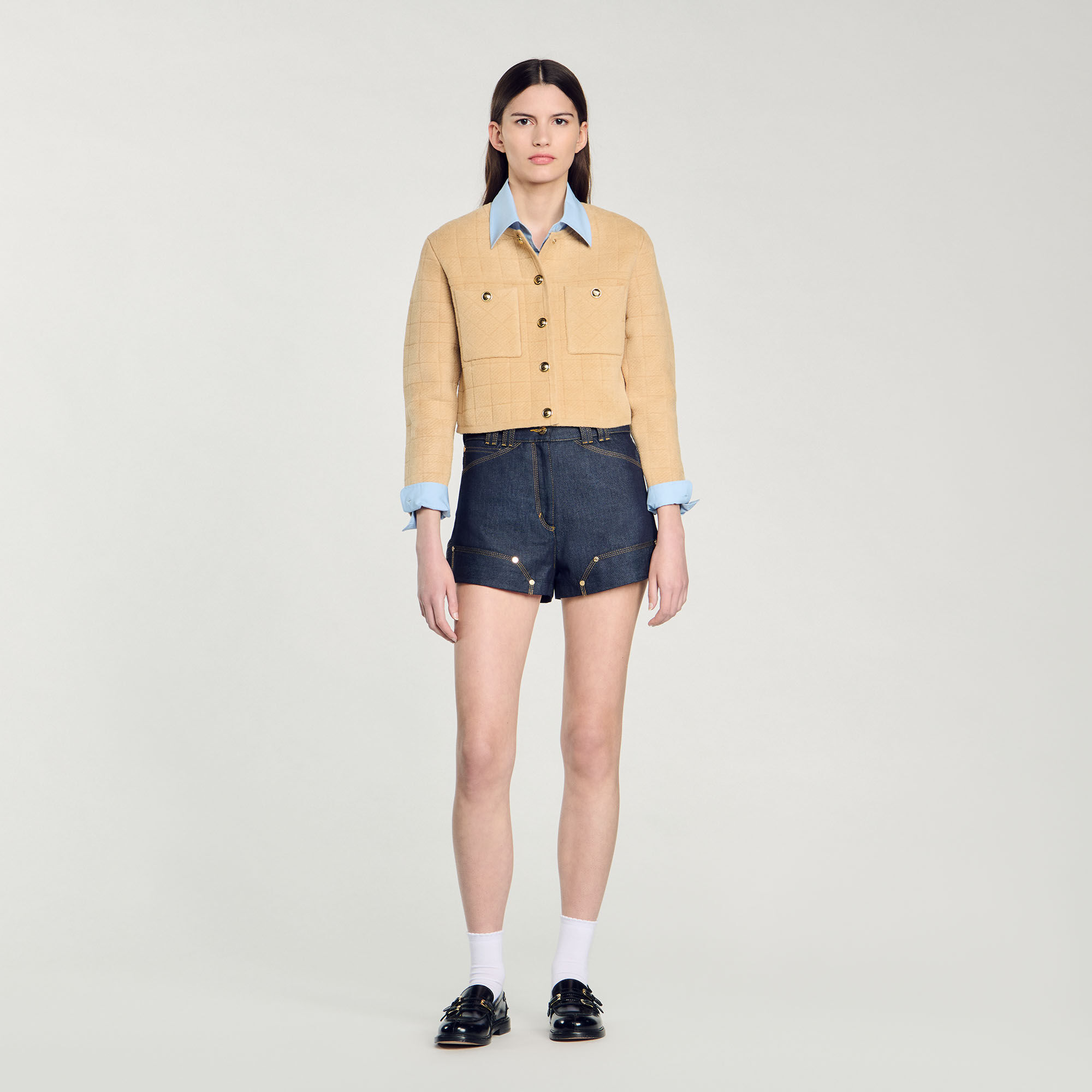Short knit jacket white beige For Women Sandro Paris