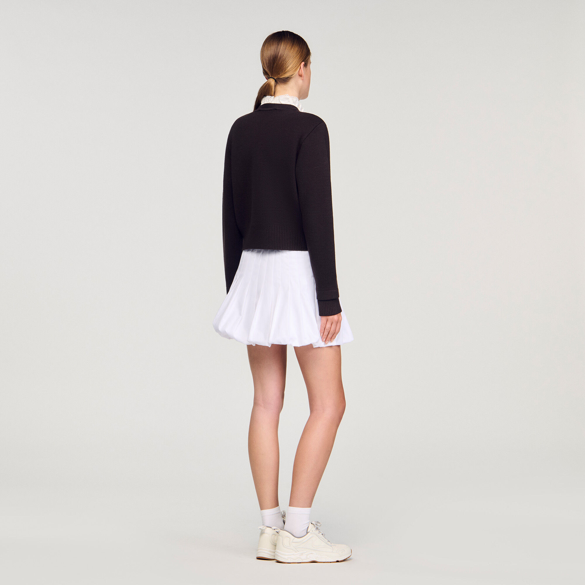 Cardigan with removable ruffle collar
