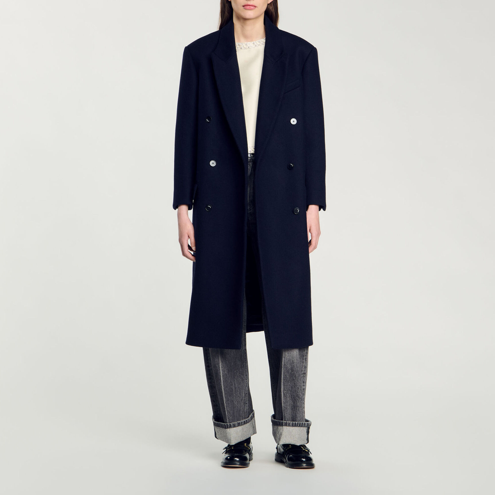 最終値下Her lip to Bruxelles Wool-Blend Coat Long wool-blend coat blue For Women | Sandro Paris