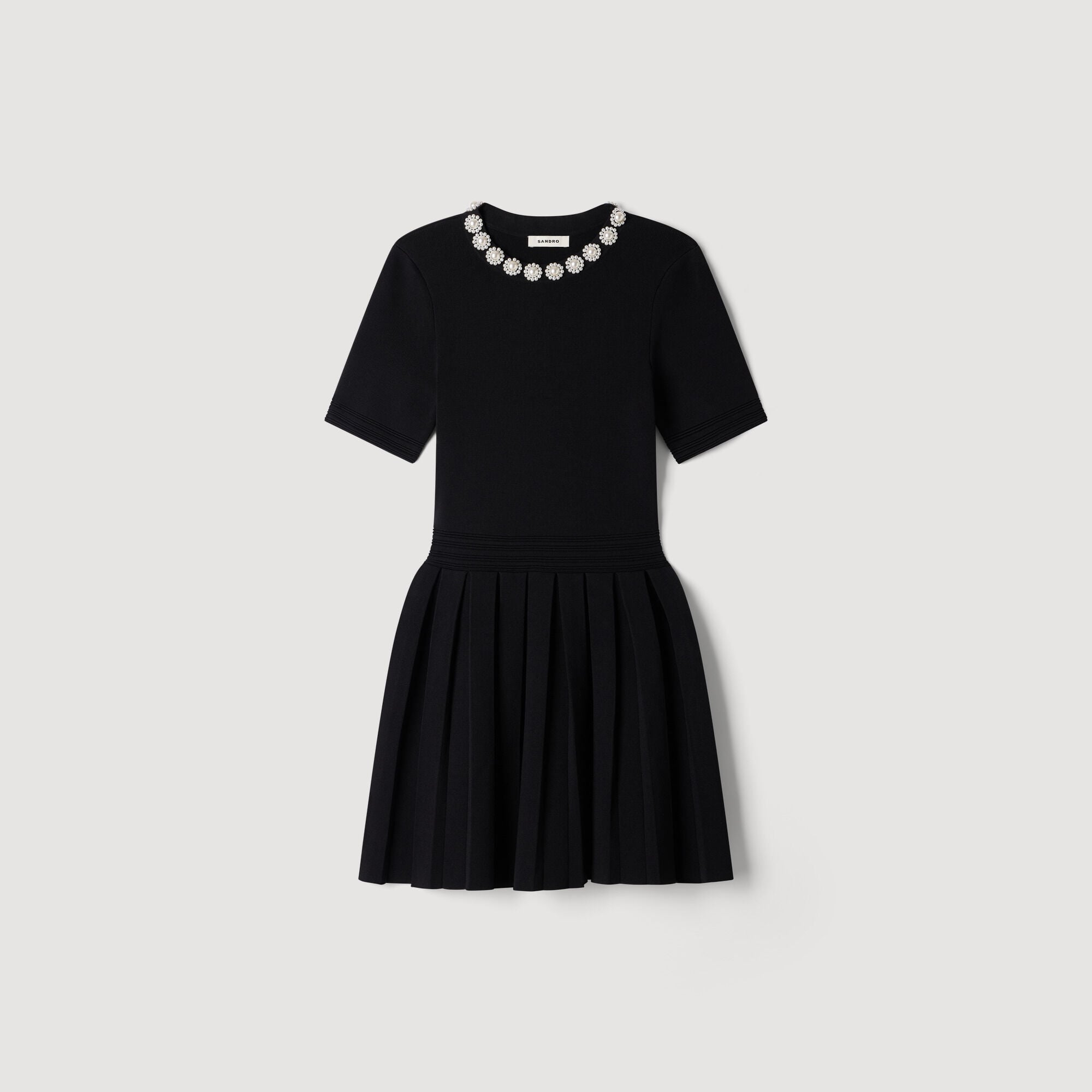 Short dress with beaded flowers black / gray For Women | Sandro Paris
