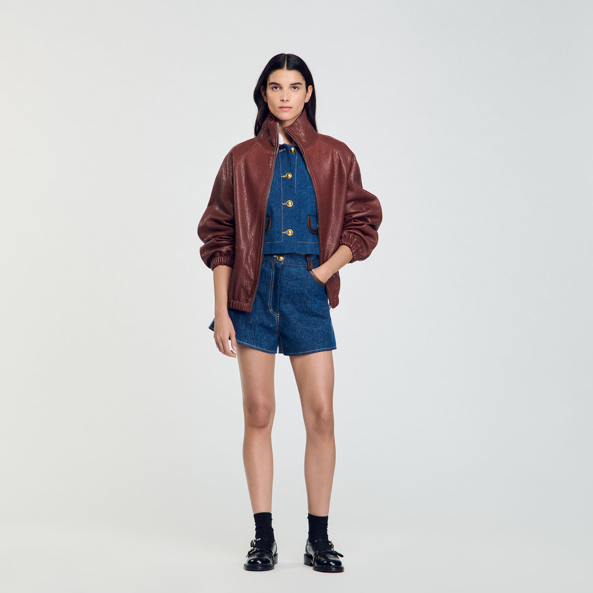 Oversized leather jacket red For Women Sandro Paris