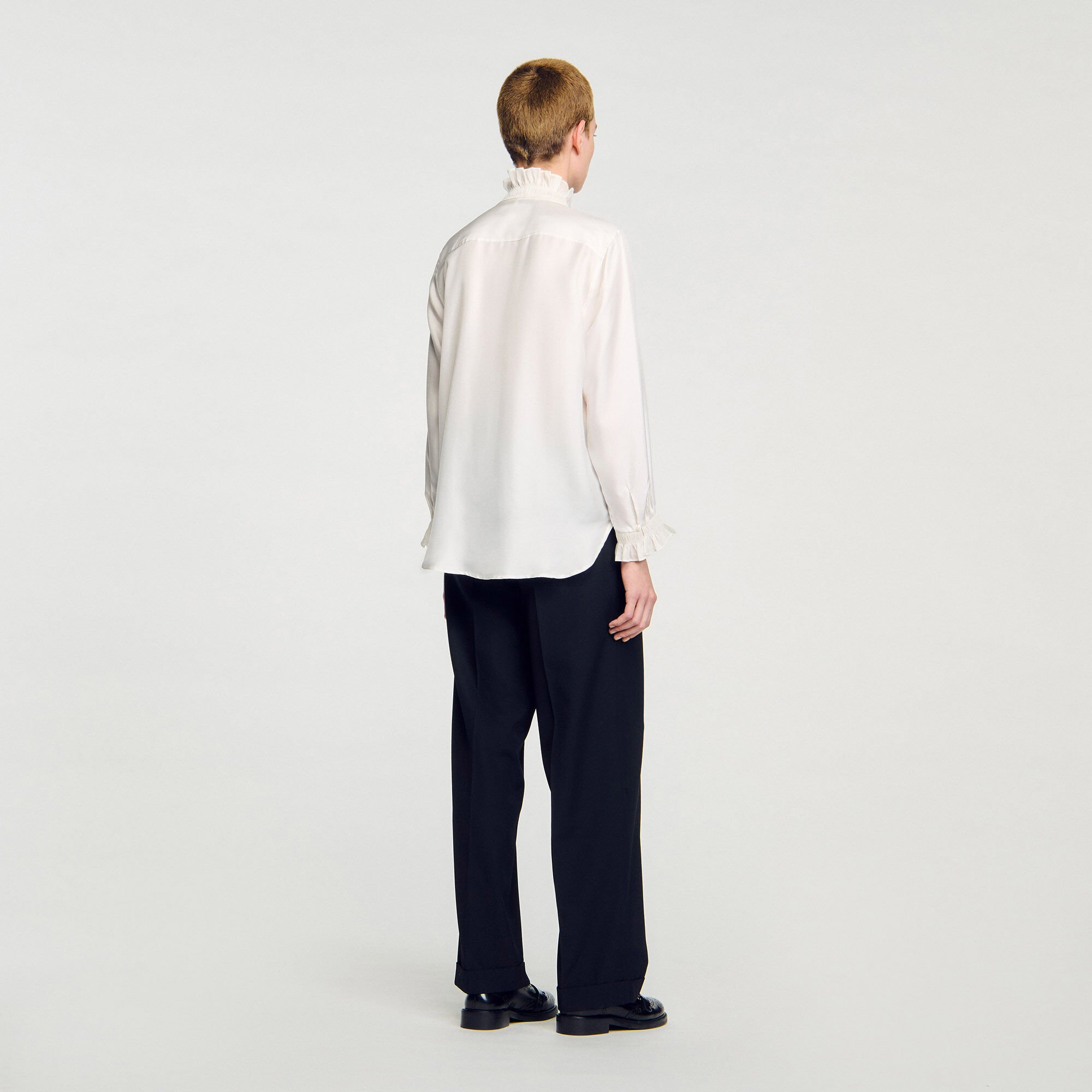 Silk shirt with gathered collar