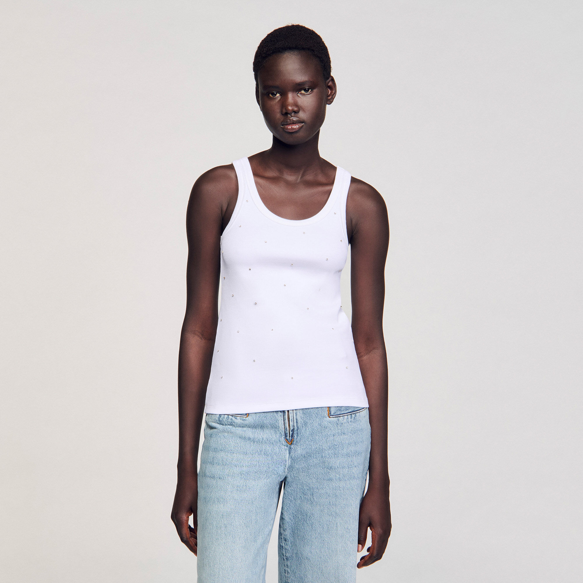 Vest top with rhinestones