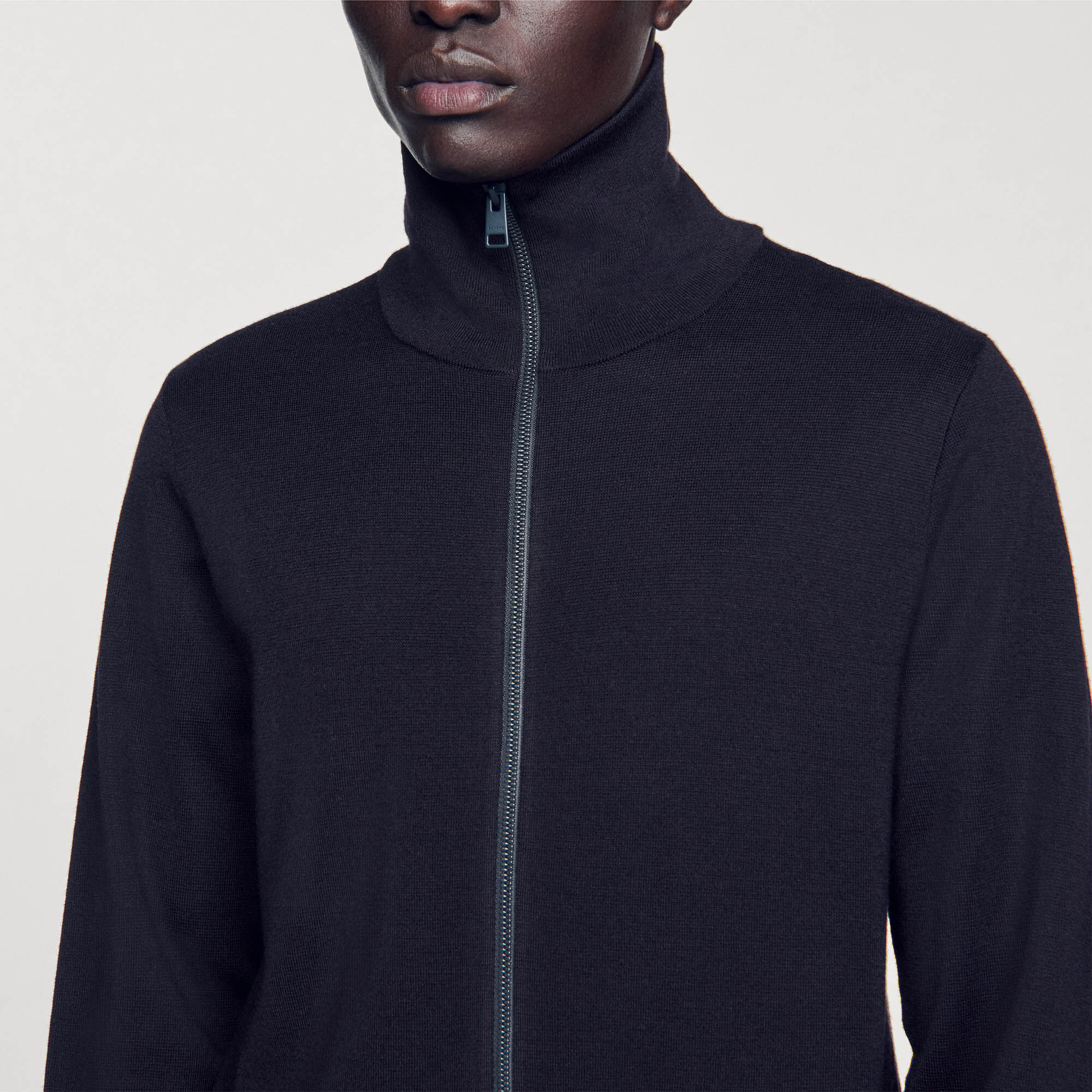 Zip-up wool cardigan blue for Men | Sandro Paris