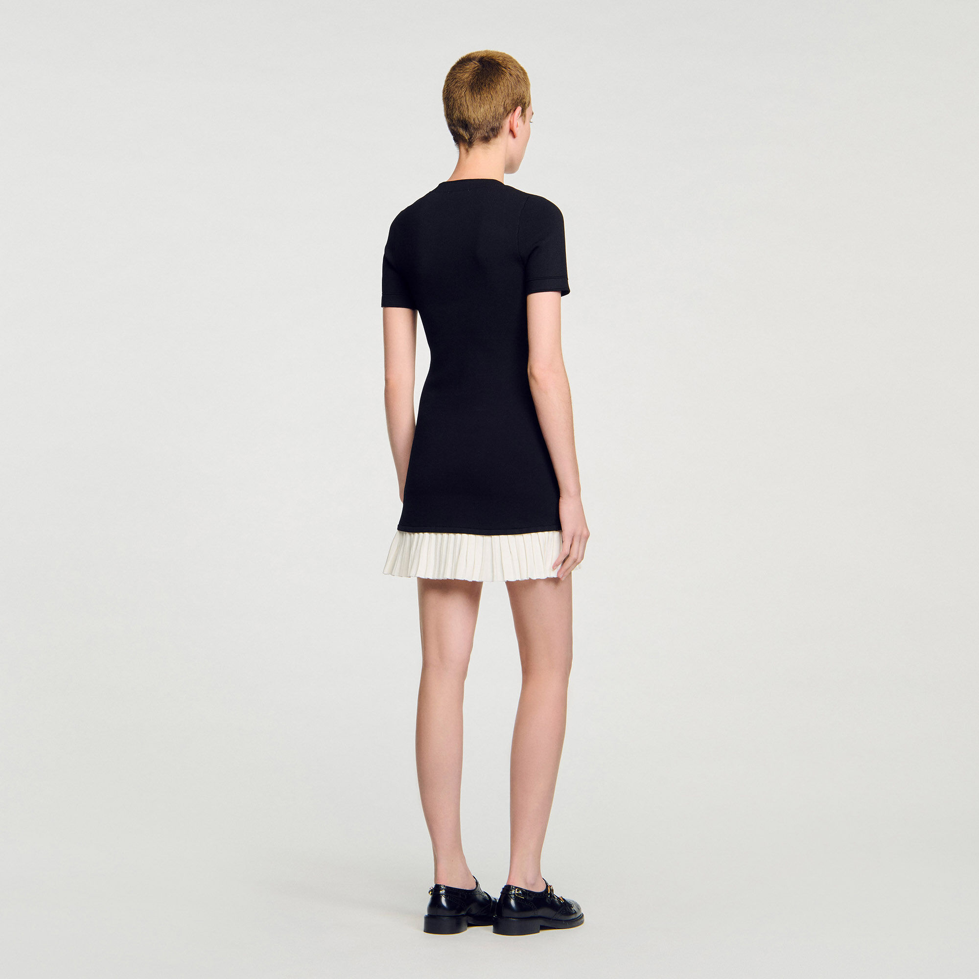 Short knit dress with ruffle black / gray For Women | Sandro Paris