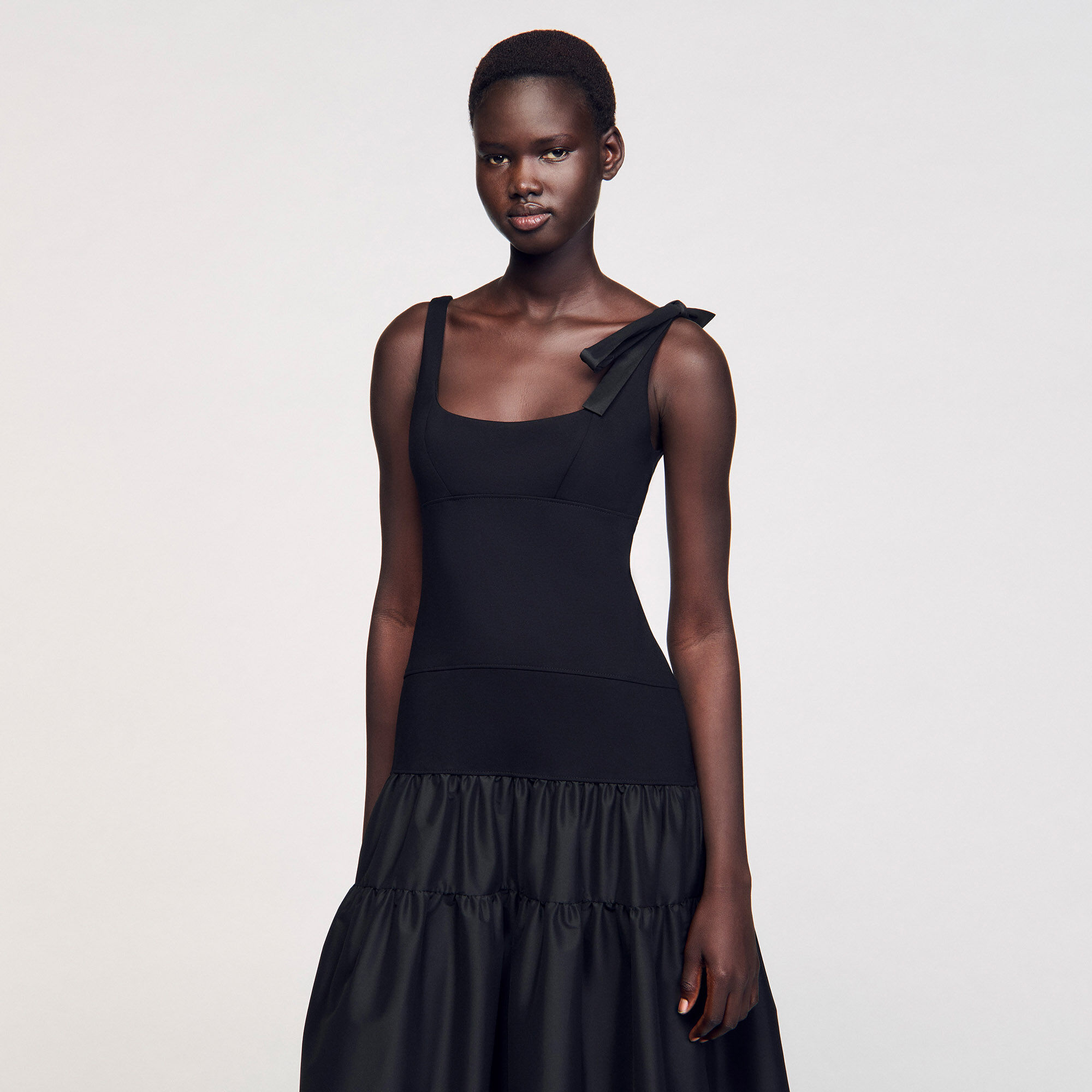 Long dual-material dress black / gray For Women | Sandro Paris
