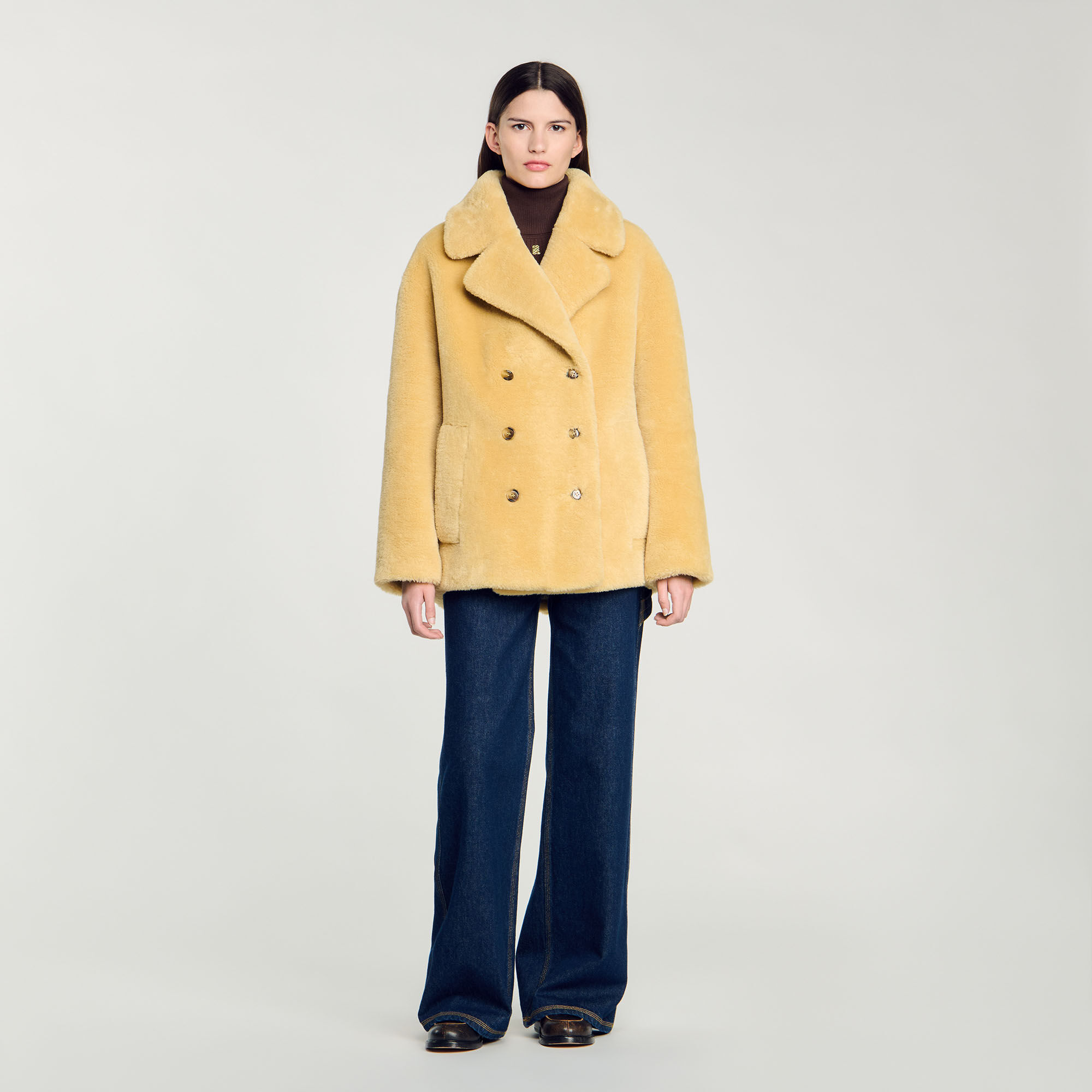 Sandro long faux fur coat store