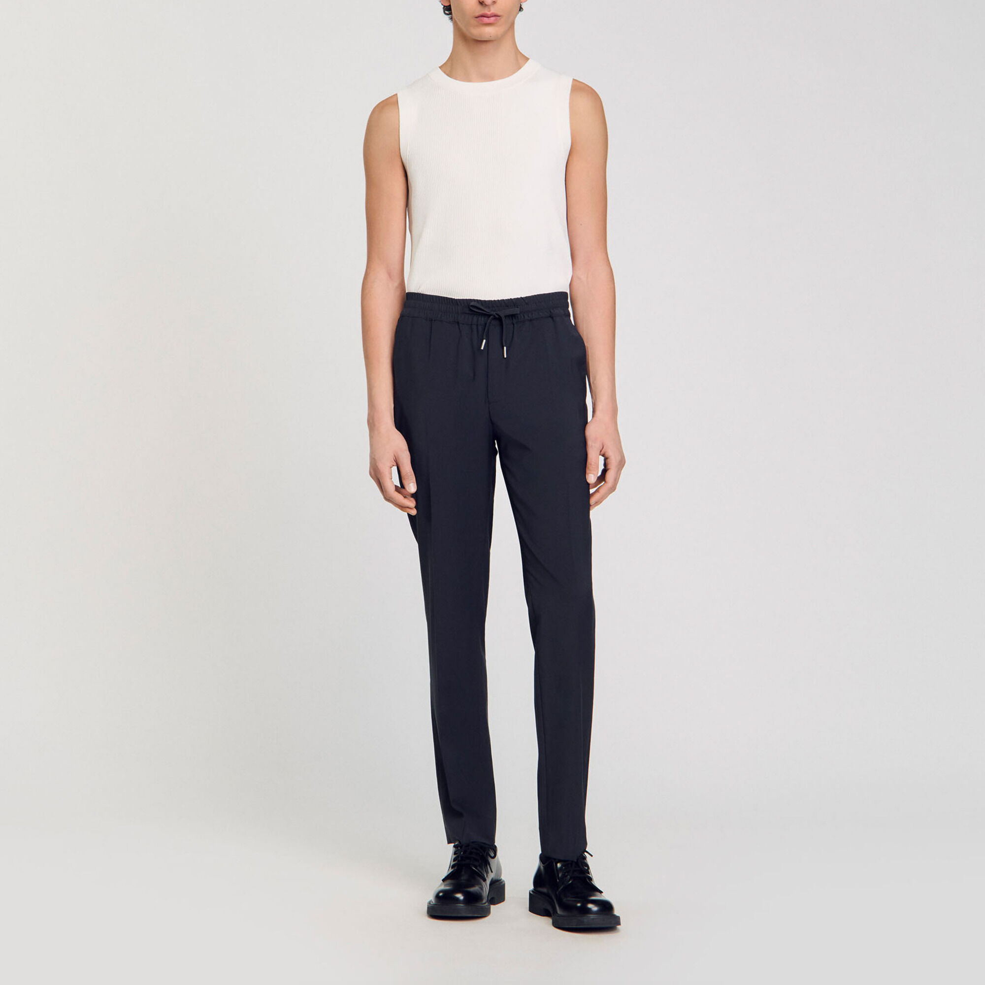 Elasticated straight-leg trousers