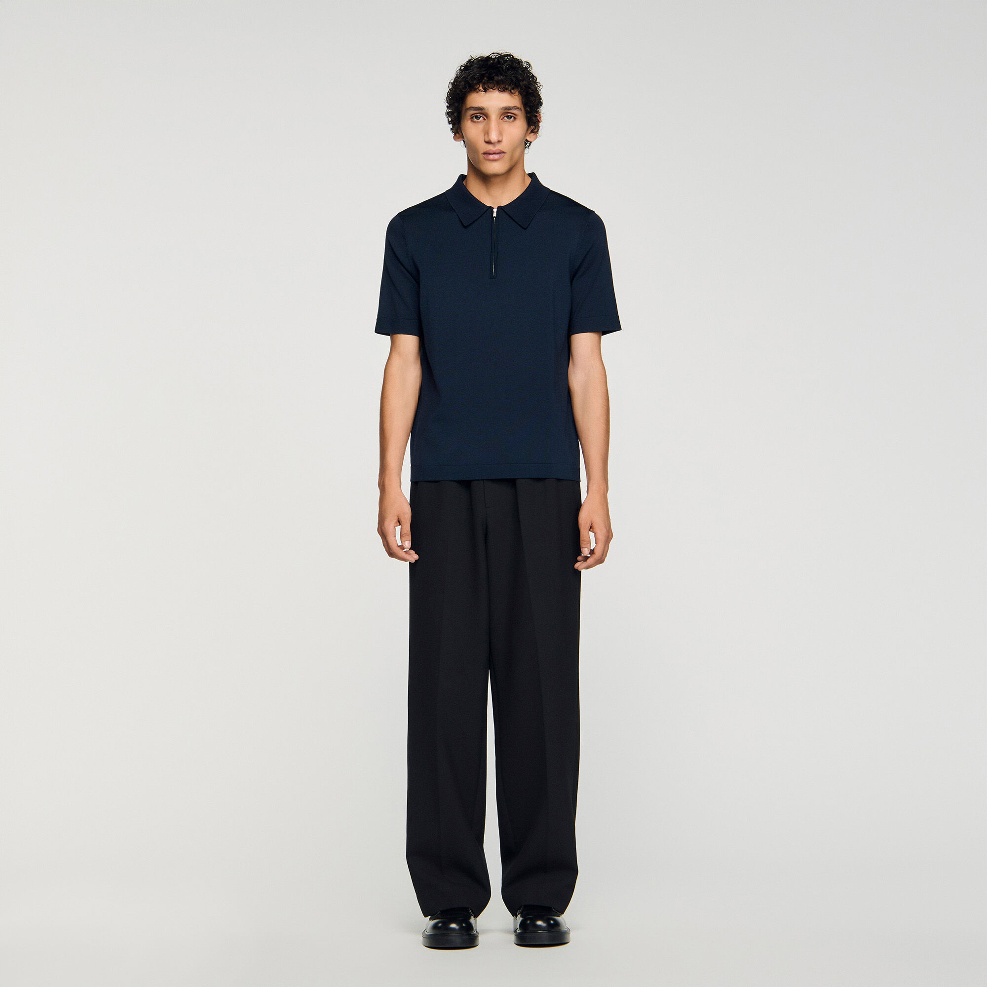 Knitted polo shirt with zip collar