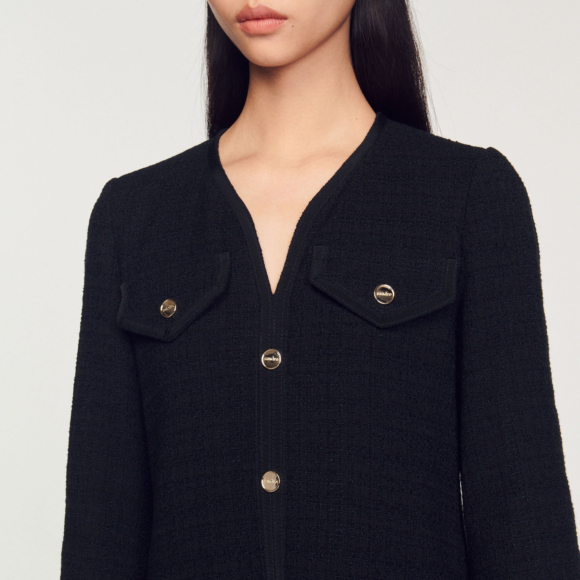 Long-sleeved short tweed dress