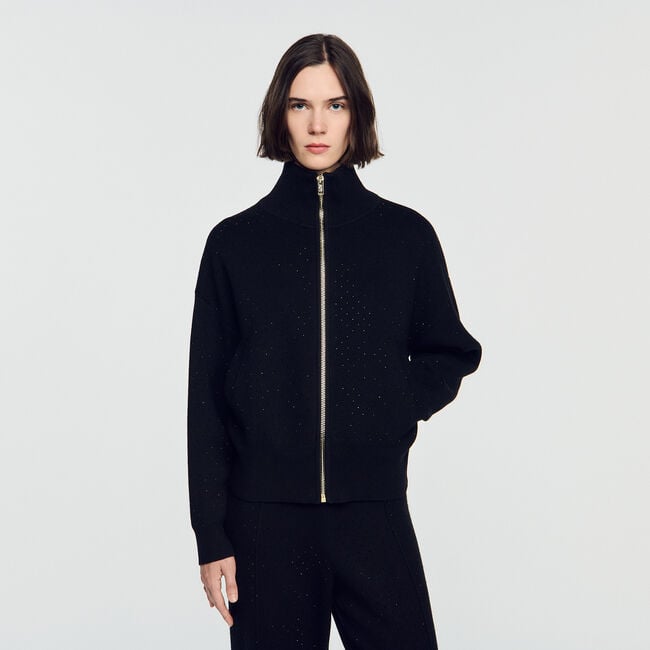 Standing collar strass cardigan - Women | Sandro