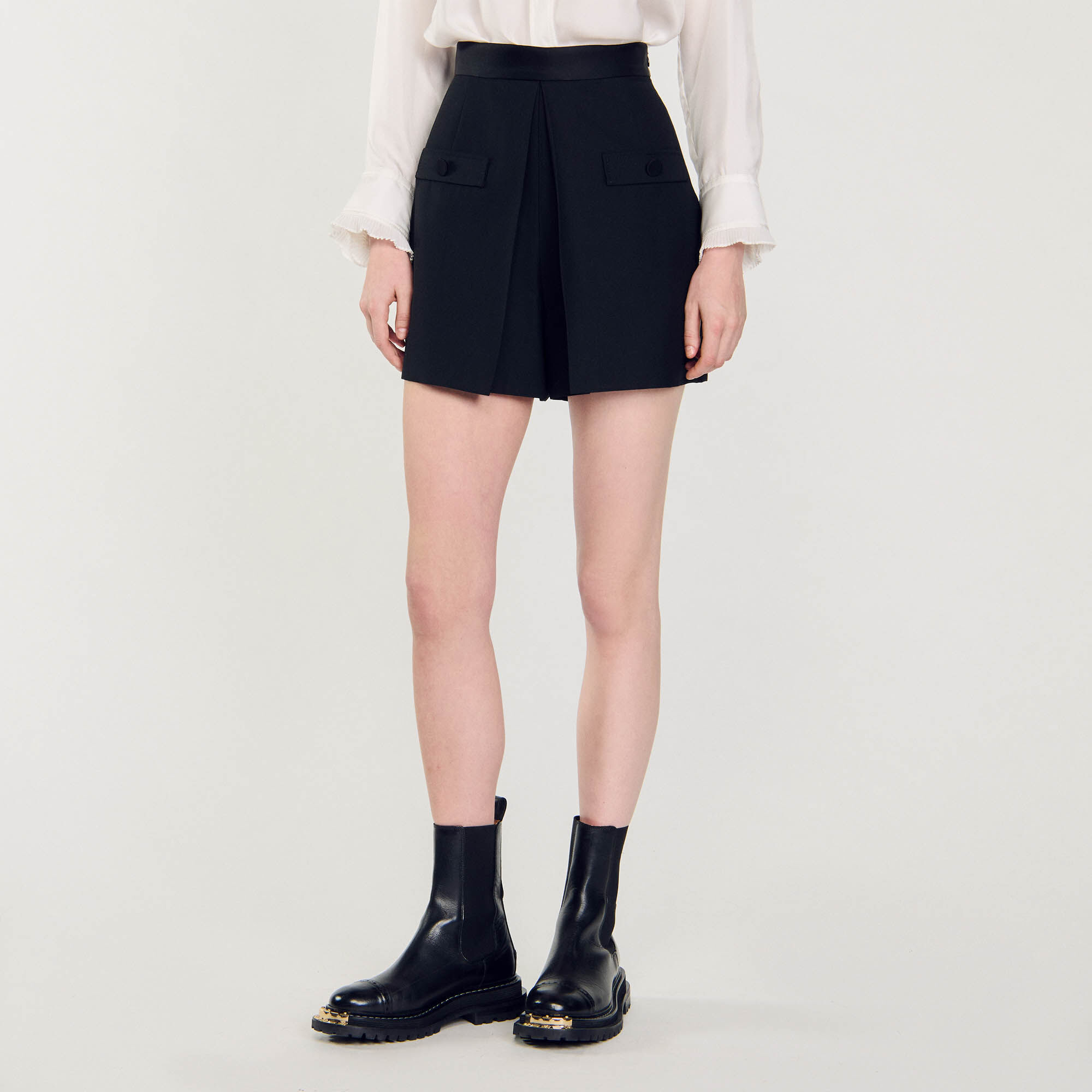 High-waisted shorts with buttons black / gray For Women