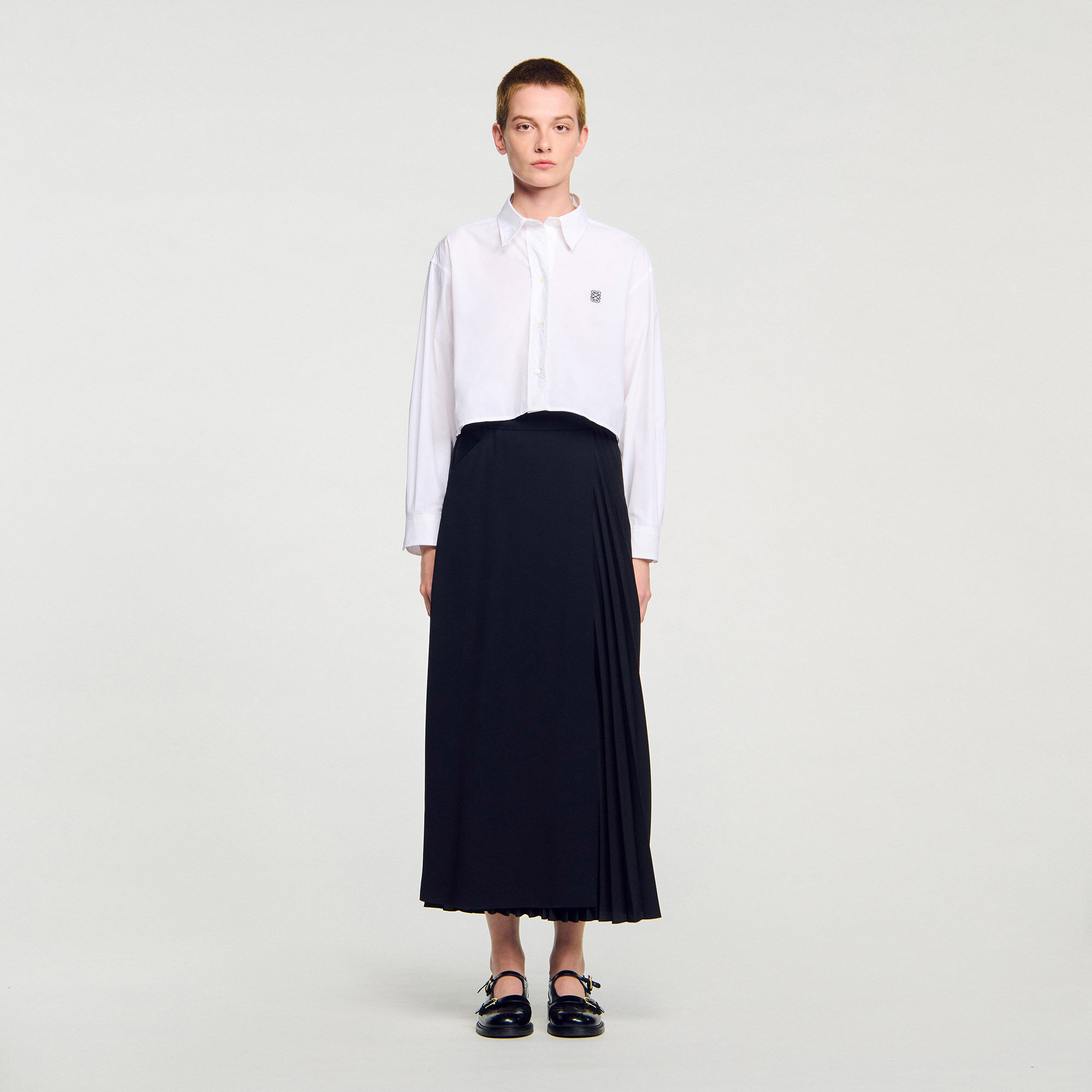 Curb chain buckle pleated skirt