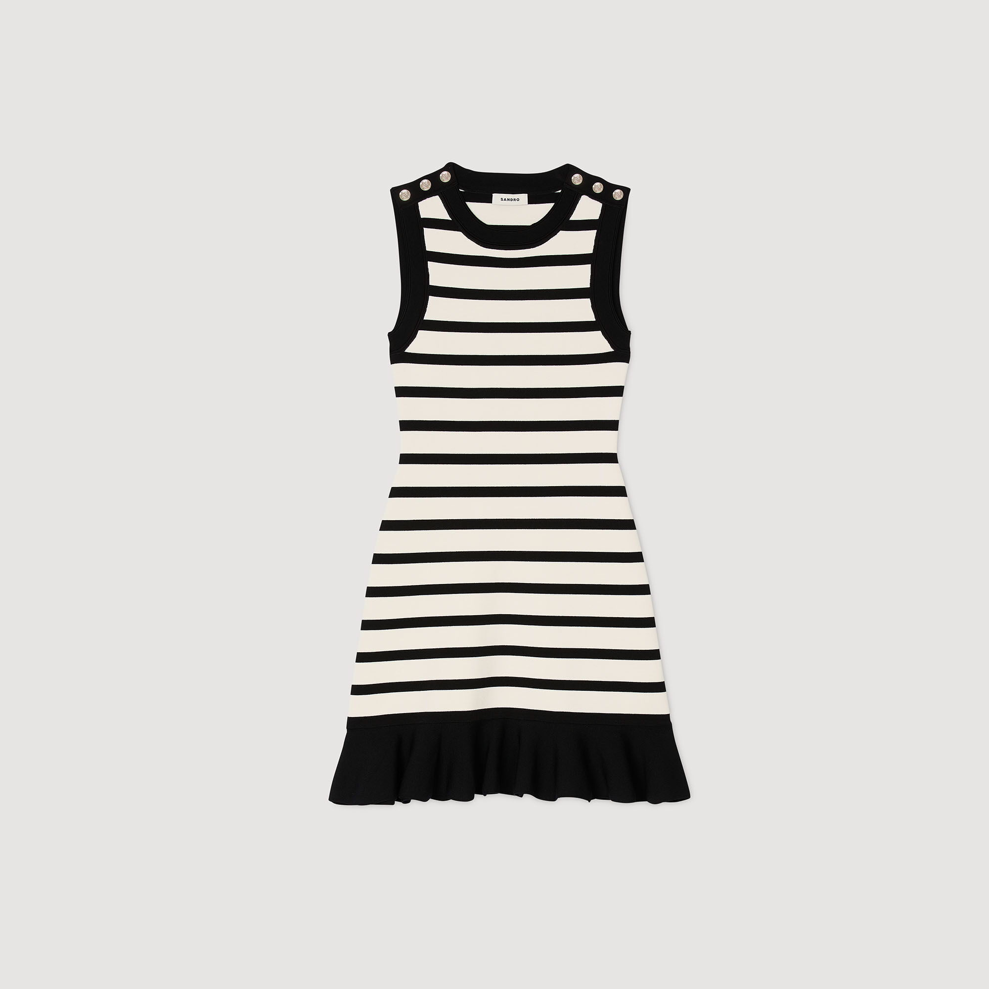 ★SANDRO★ストライプ ニット ドレス Striped knit short dress white / beige For Women | Sandro Paris