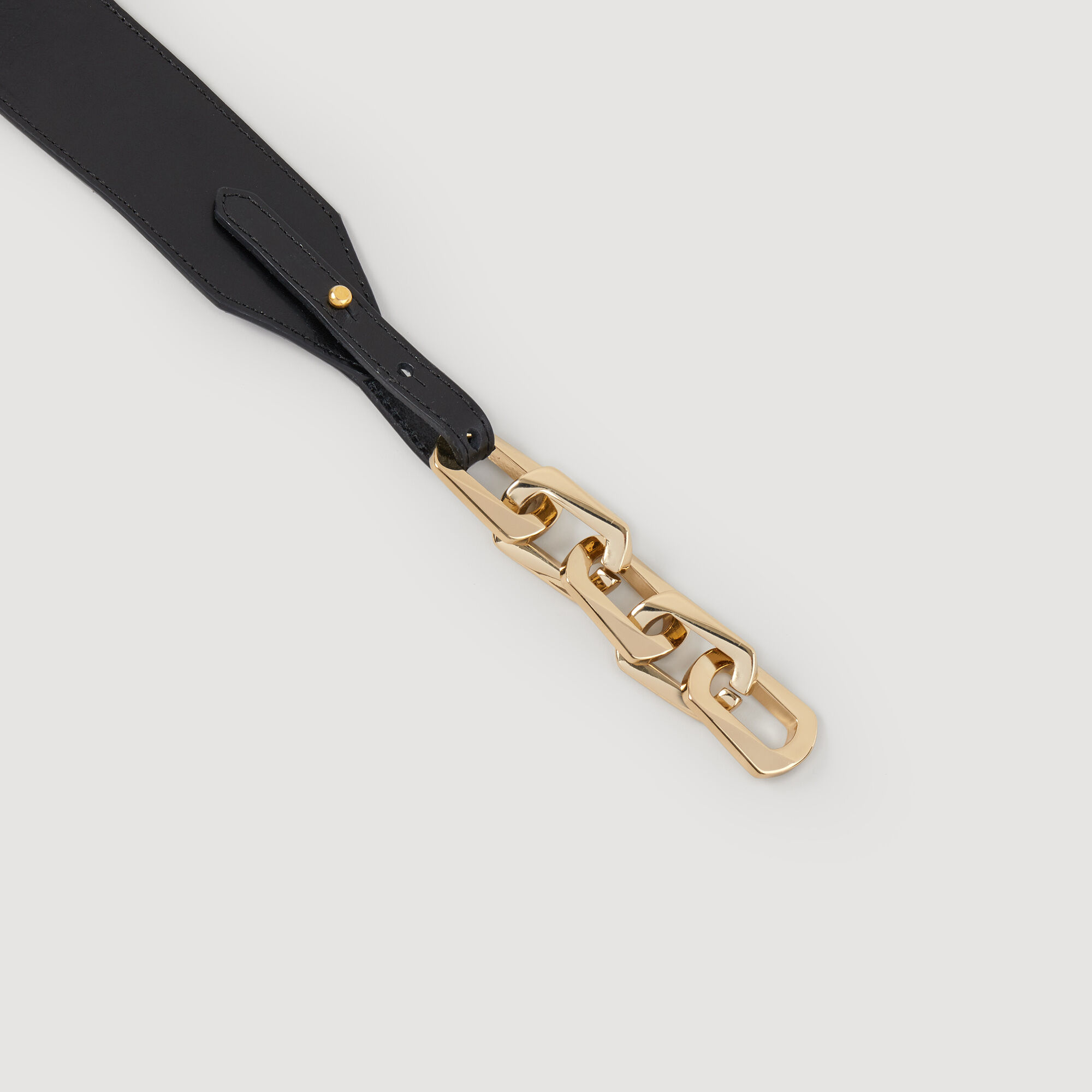Leather belt with chain black / gray For Women | Sandro Paris