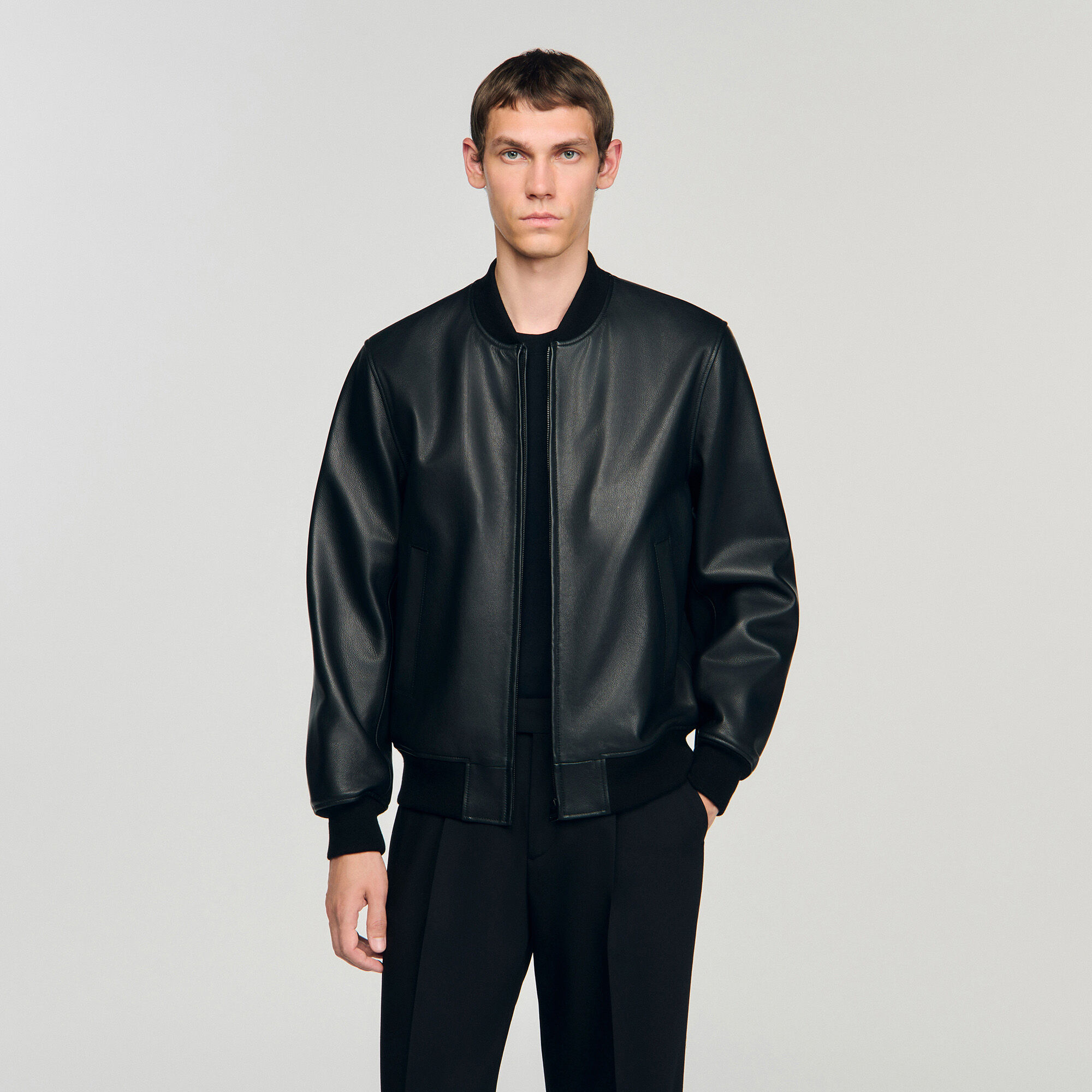 Leather jacket black / gray for Men | Sandro Paris