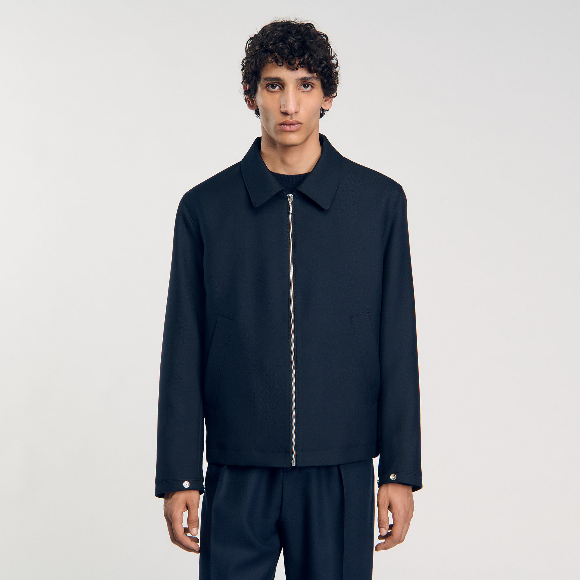 Zip-up jacket blue for Men | Sandro Paris