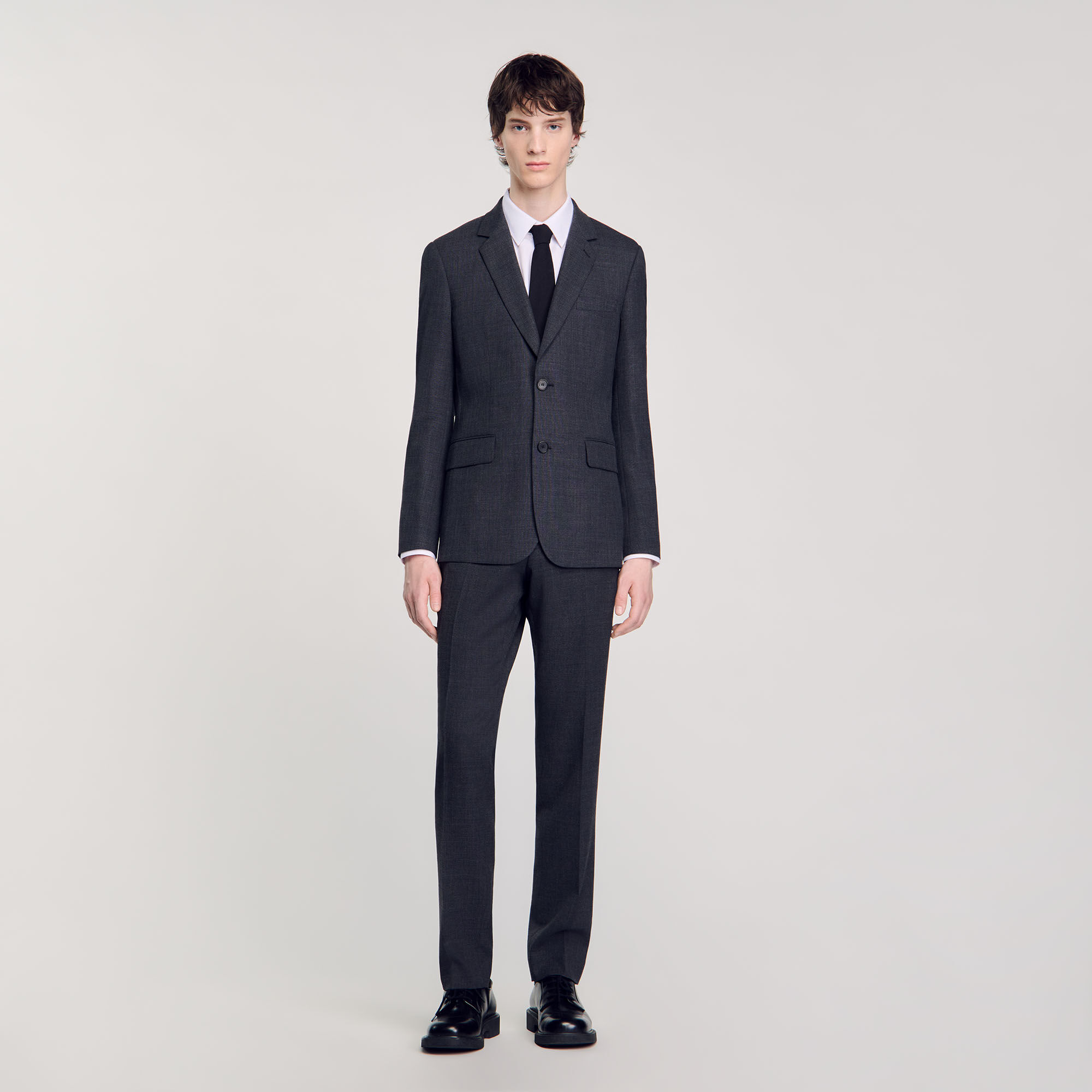 Wool suit jacket black gray for Men Sandro Paris
