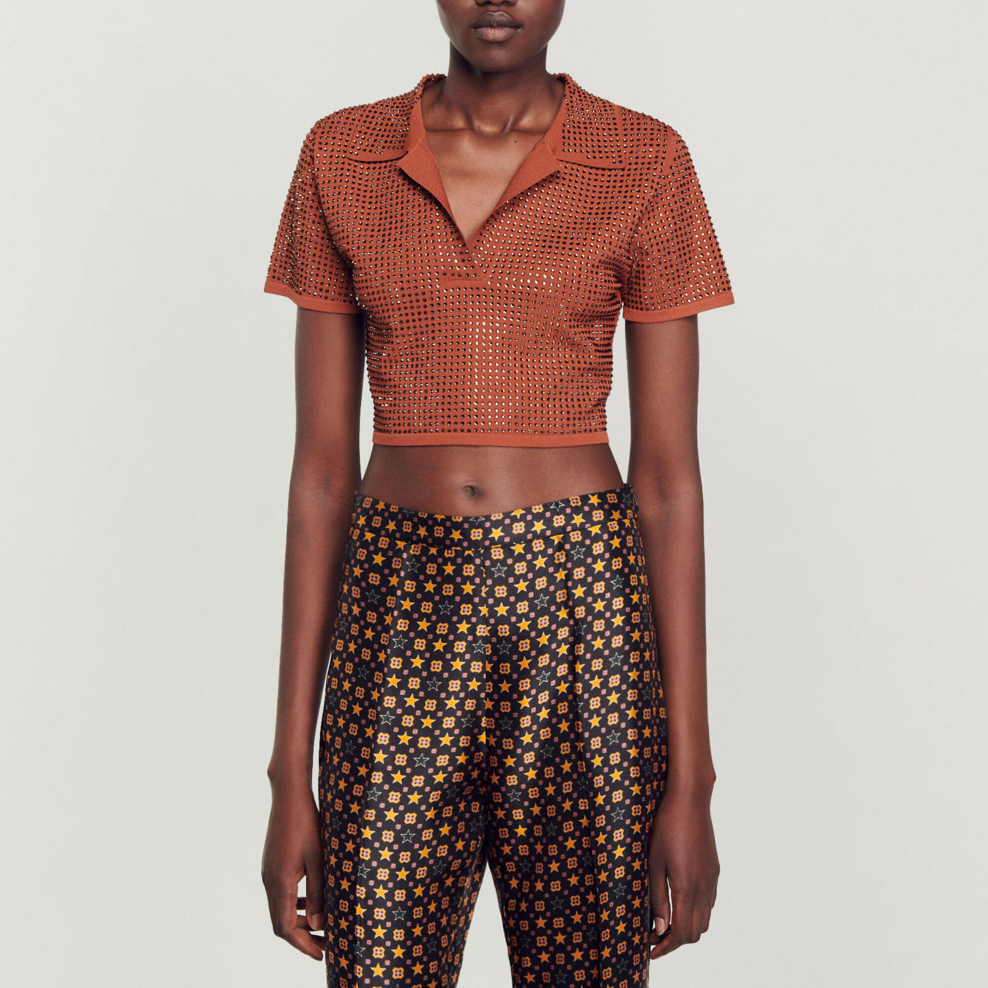 Cropped rhinestone sweater