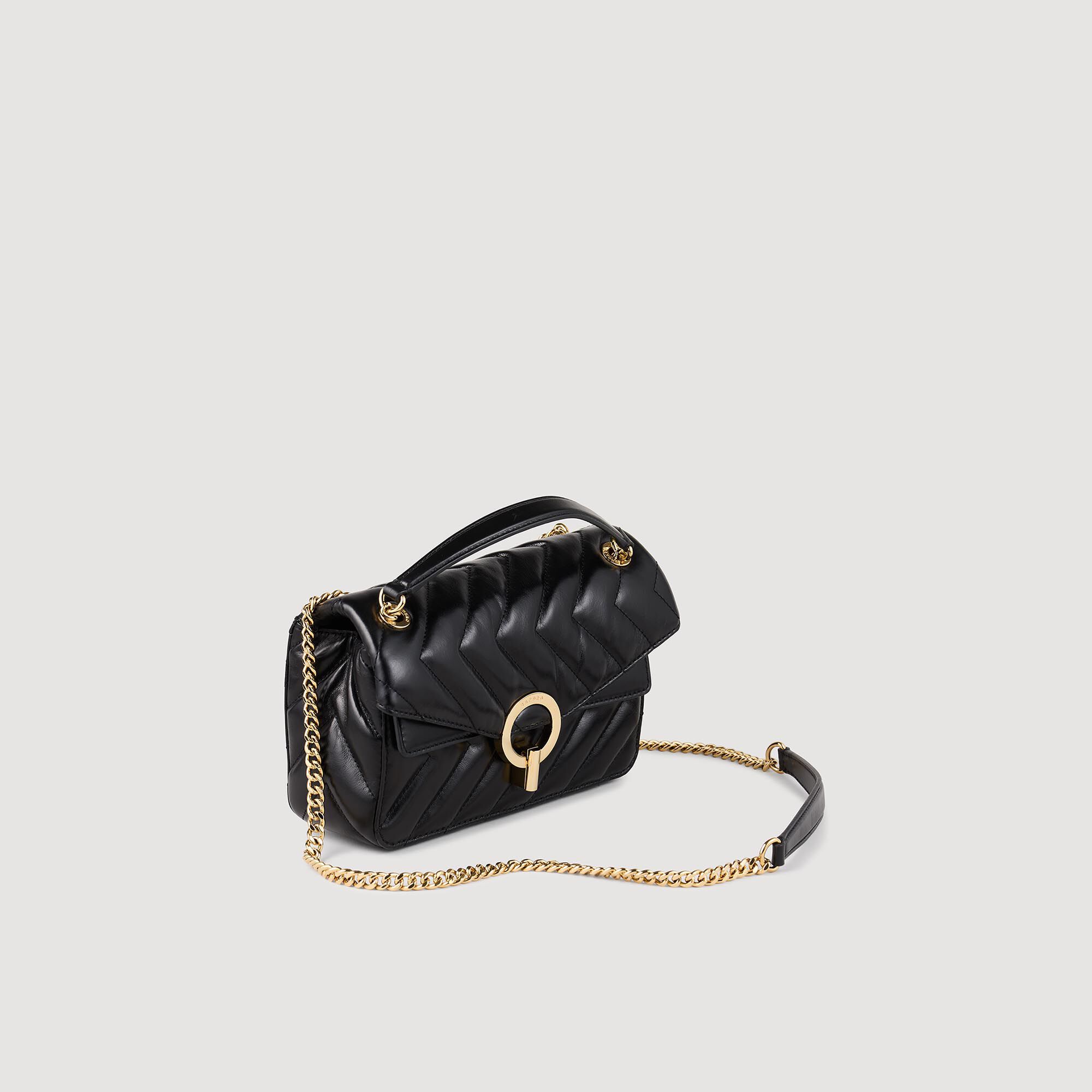 *人気* SANDRO Yza スムースレザー バッグ スモール Yza small plain leather bag black / gray For Women | Sandro