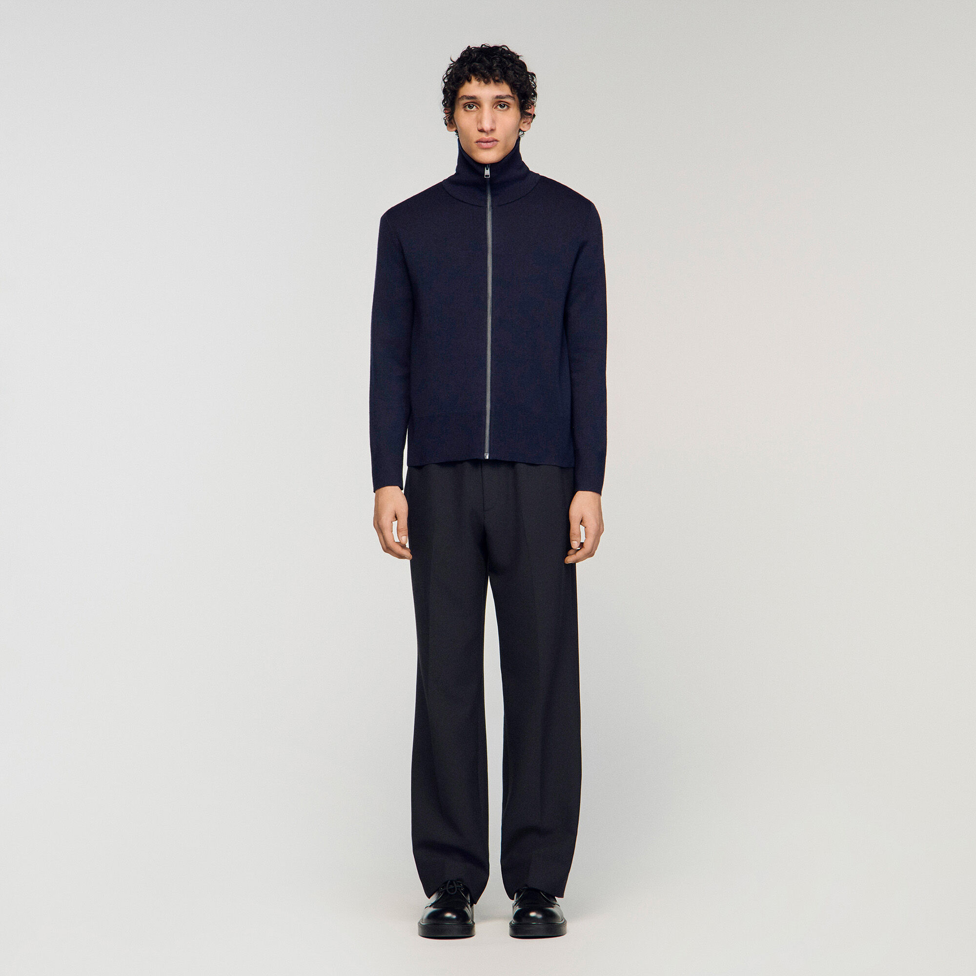 Zip-up wool cardigan blue for Men | Sandro Paris