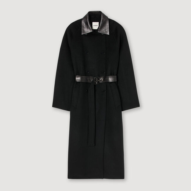 Long wool and leather coat