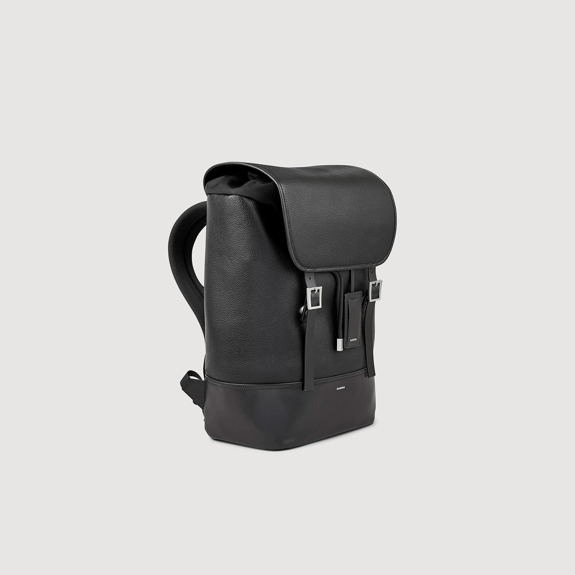 Canvas and leather backpack Black Gray Sandro Paris