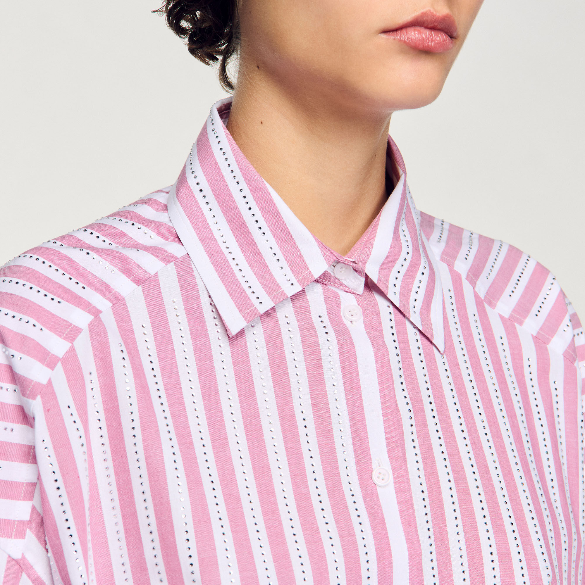 Striped rhinestone shirt pink For Women | Sandro Paris
