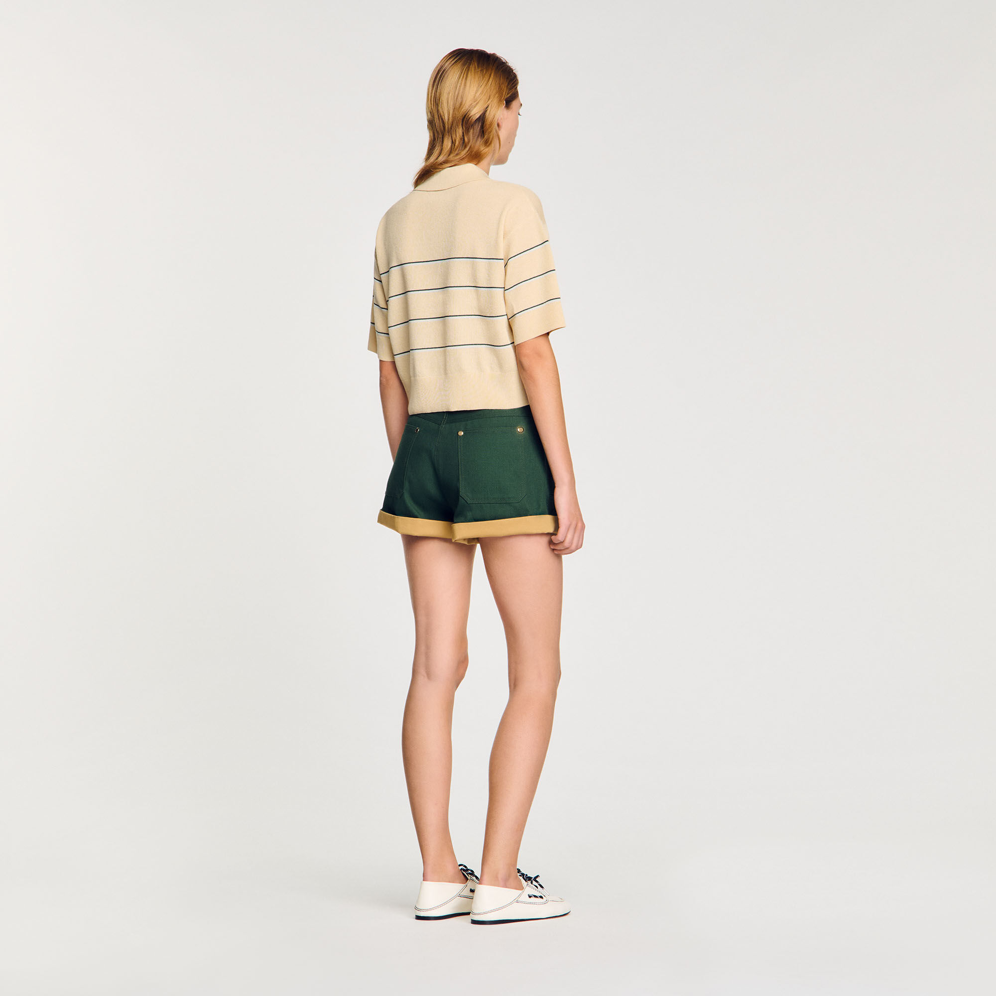 Cropped striped knitted jumper