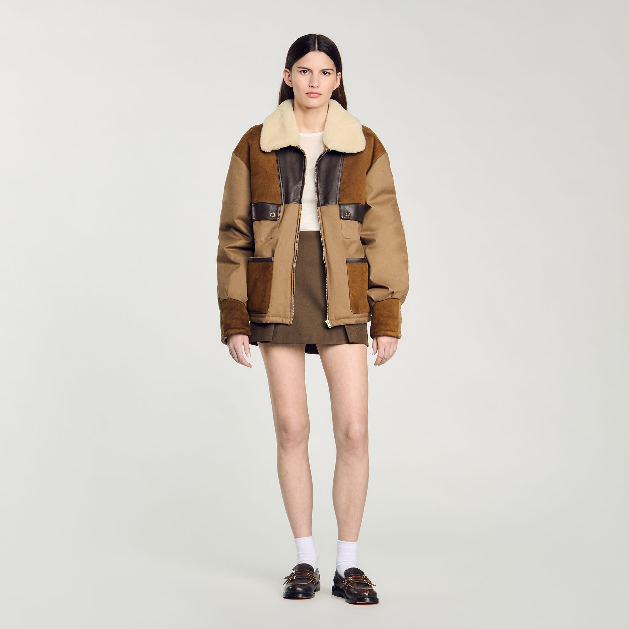 Shearling collar jacket brown For Women Sandro Paris