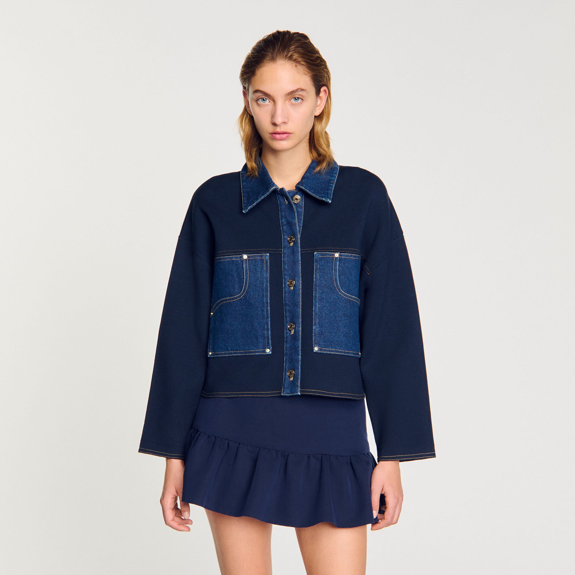Denim detail cardigan