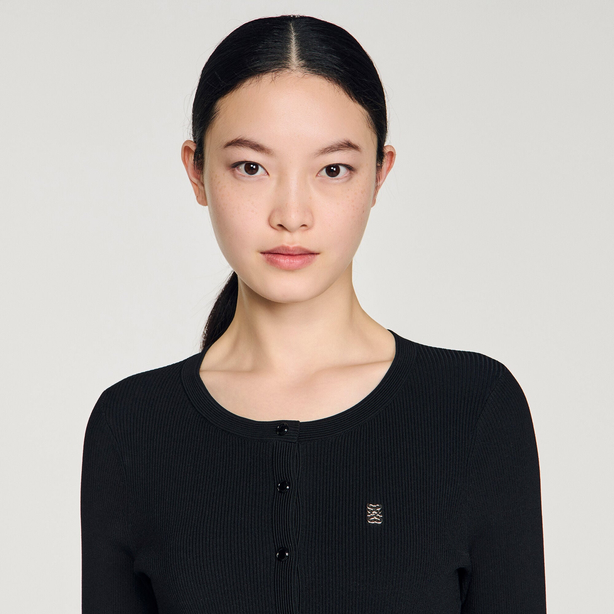 Pleated knit short dress black / gray For Women | Sandro Paris