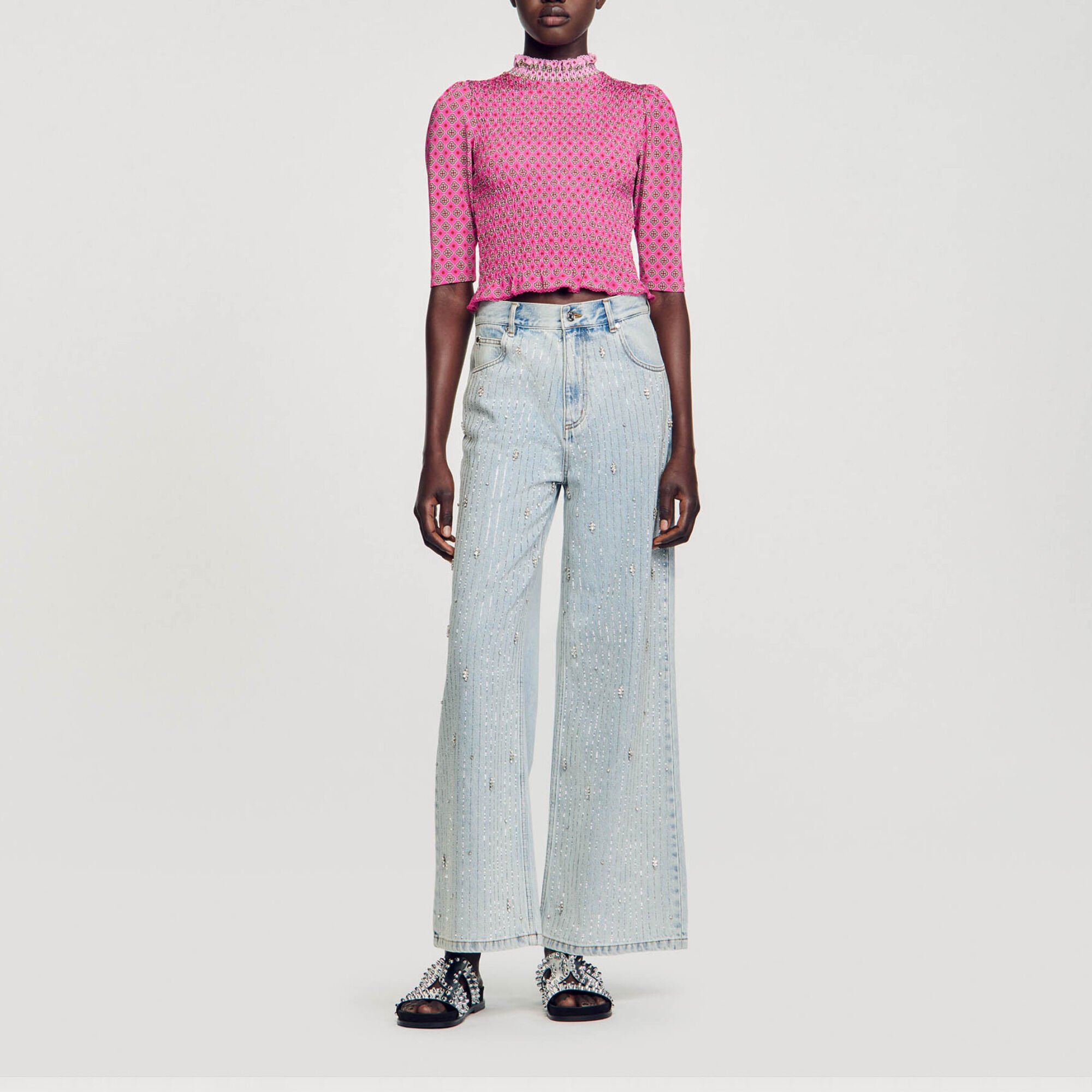 Patterned smocked T-shirt