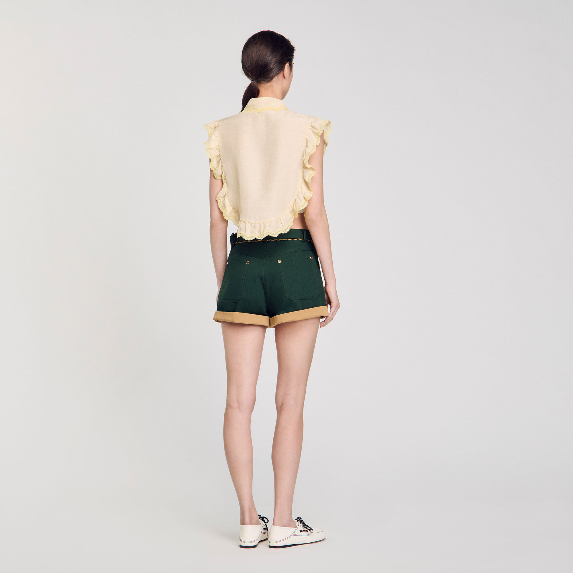 Top Shirt collar with lace detail yellow / orange For Women Top Shirt collar with lace detail yellow / orange For Women
