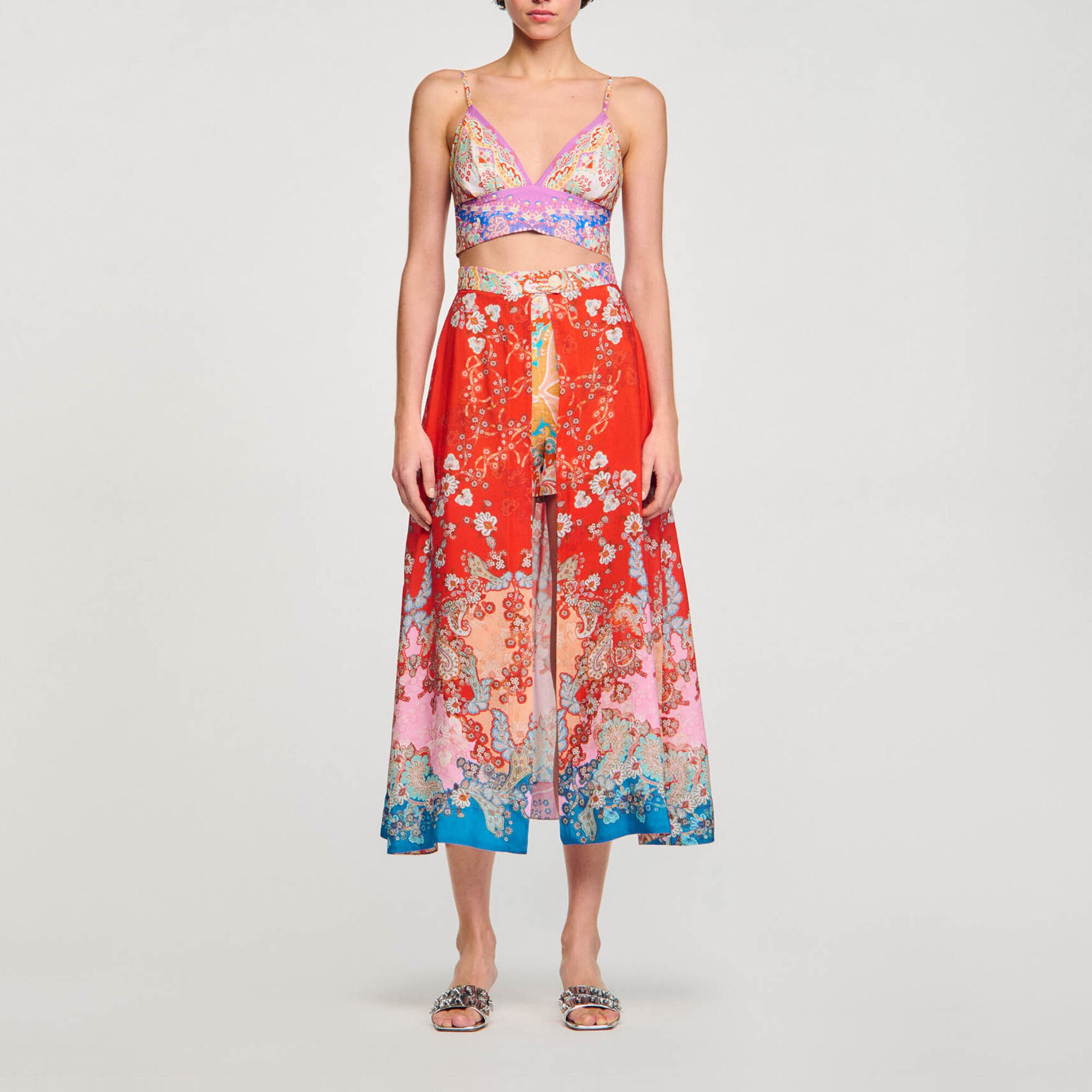 Skirt with long illusion panel