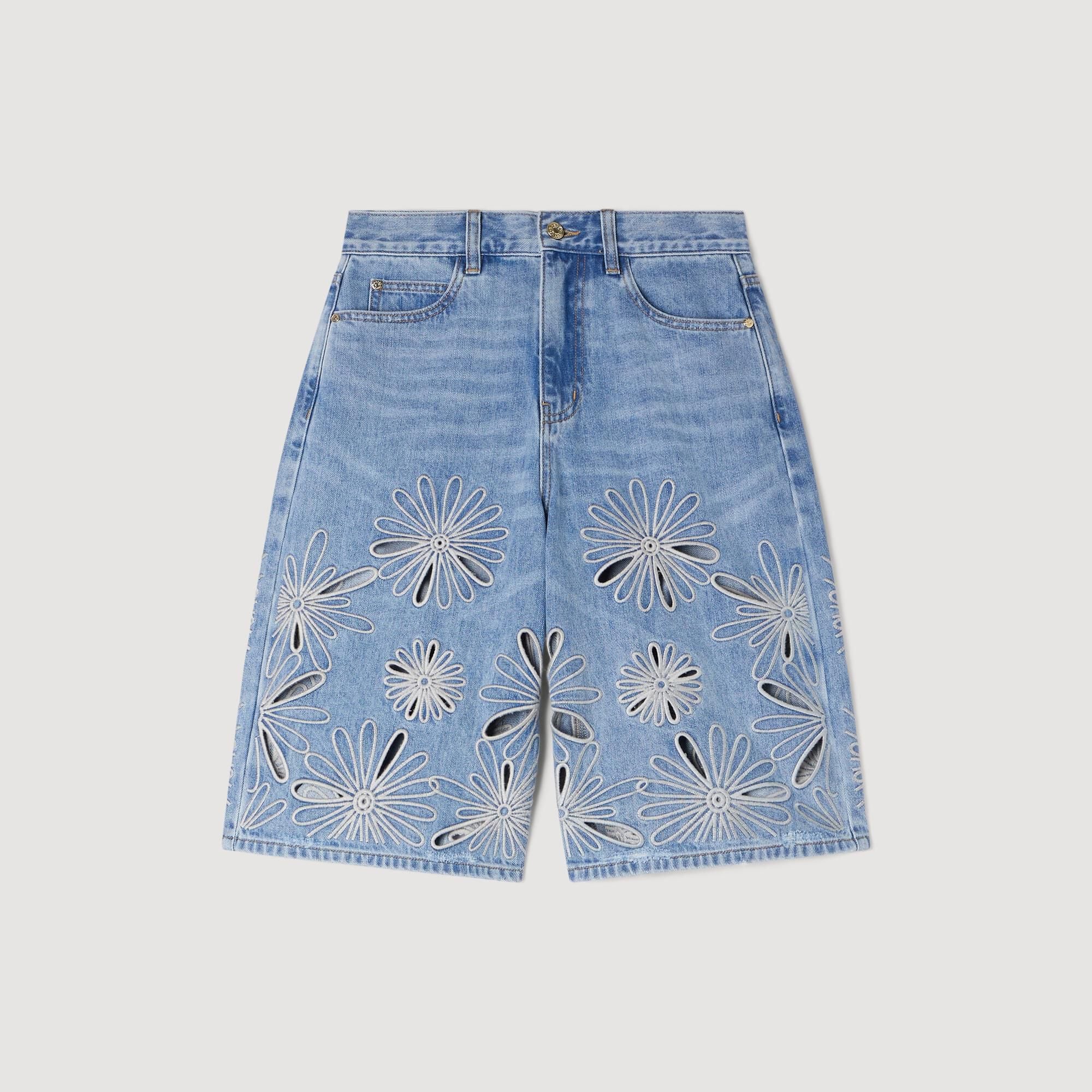 Embroidered Bermuda shorts blue For Women | Sandro Paris
