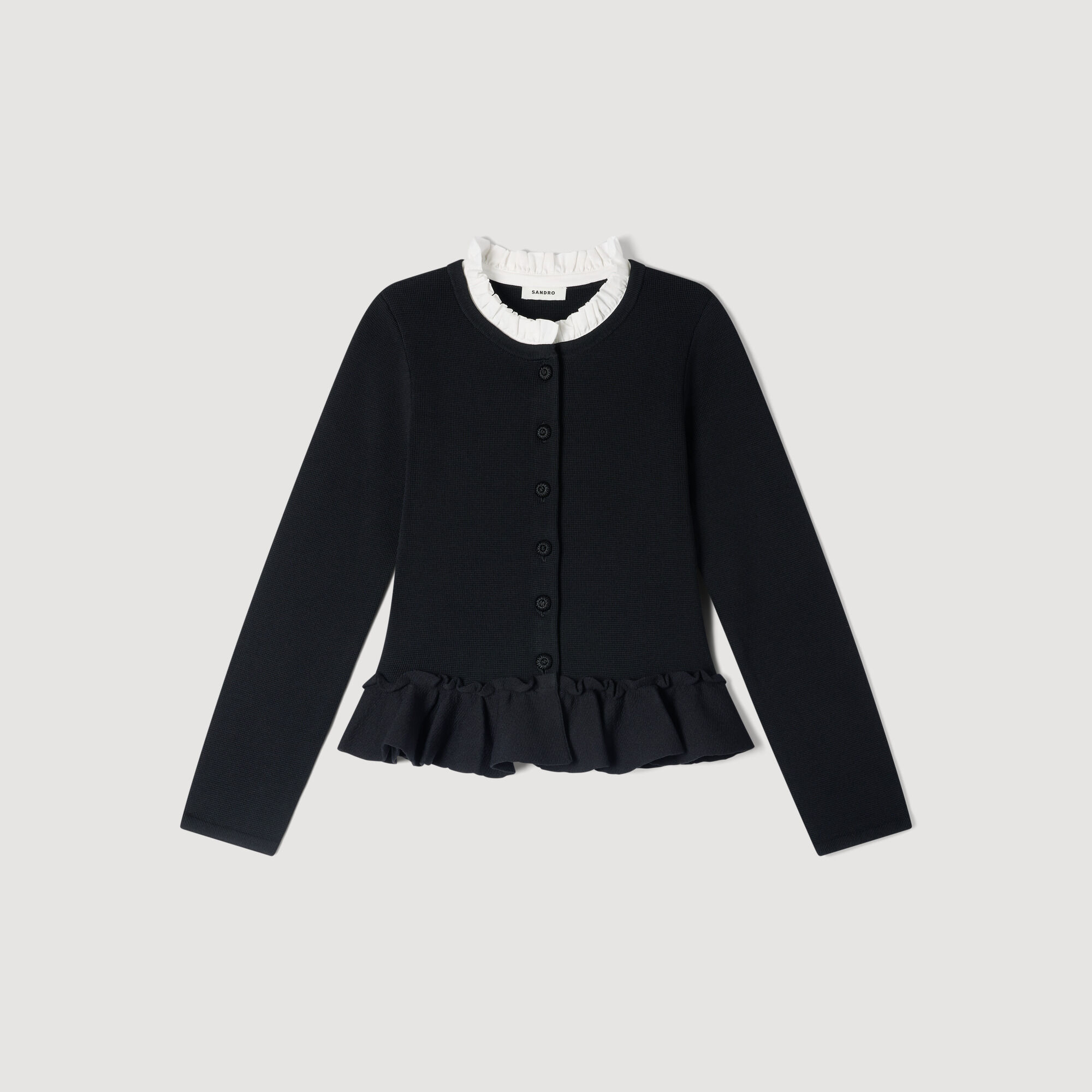 SANDRO 襟付き　カーディガン Victorian collar cardigan black / gray For Women | Sandro Paris